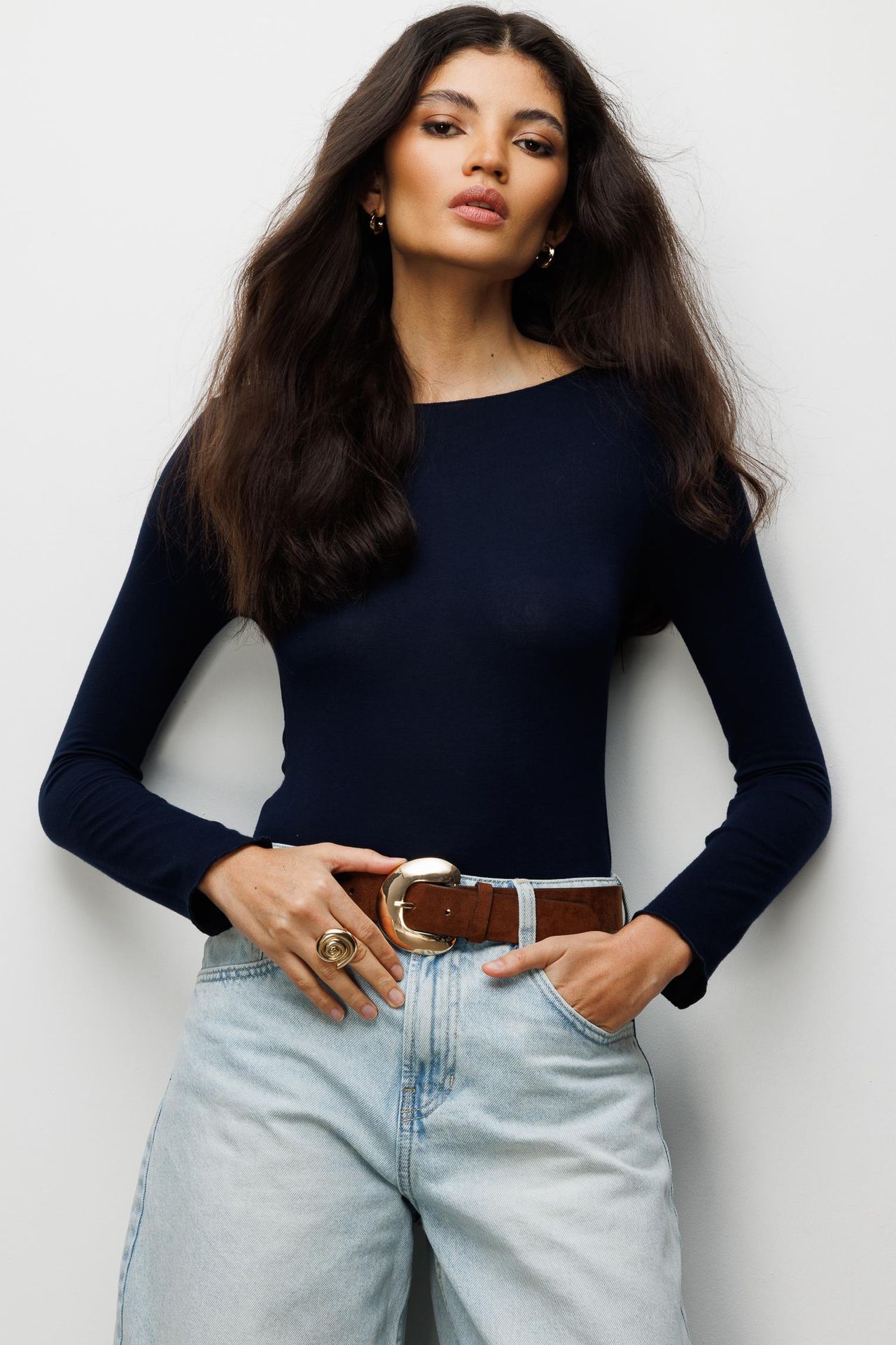 MIXRAY Slim Fit Boat Neck Blouse 1