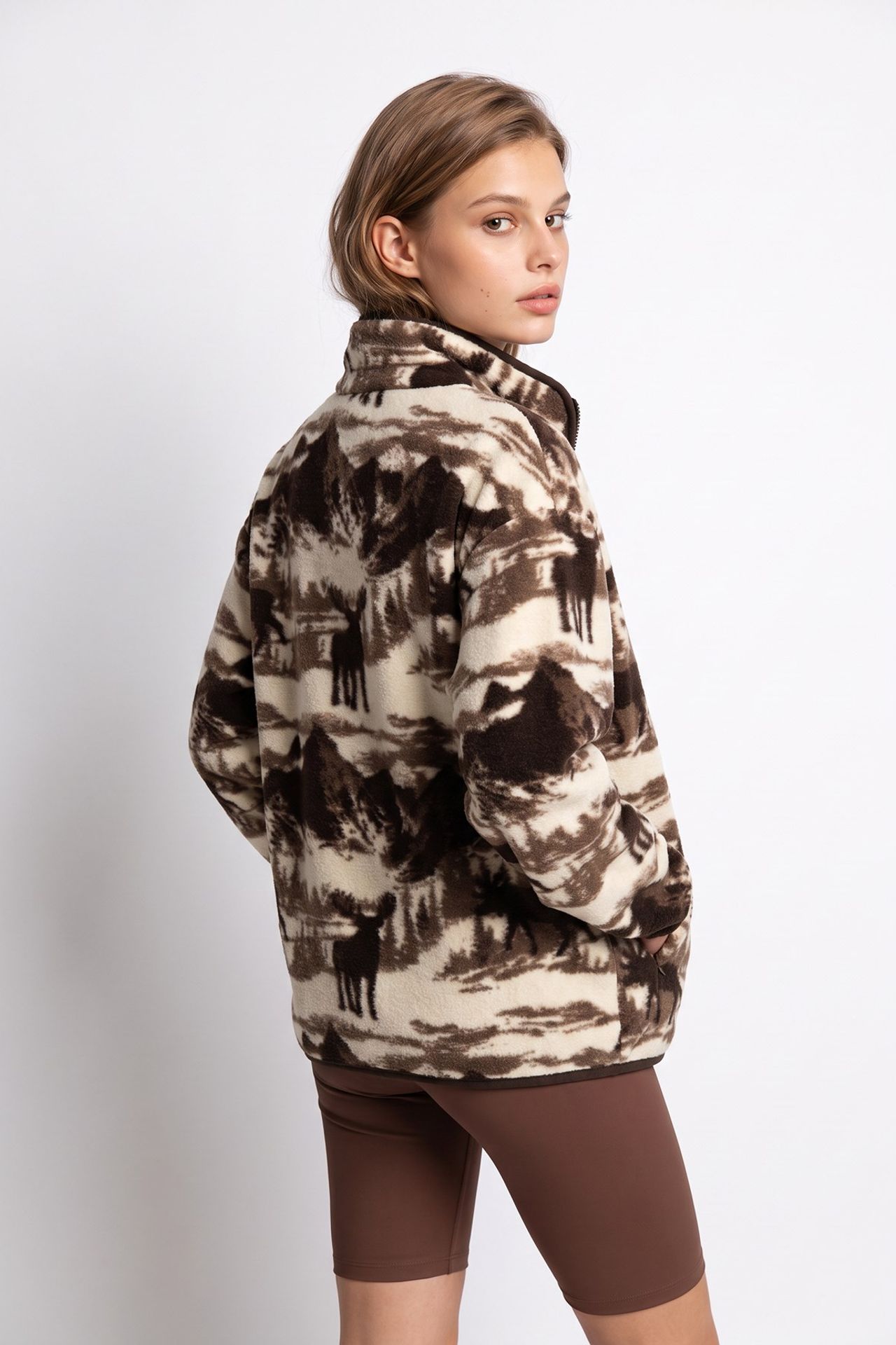 MIXRAY Kadın Geometrik Fermuarlı Yaka Sweatshirt 7