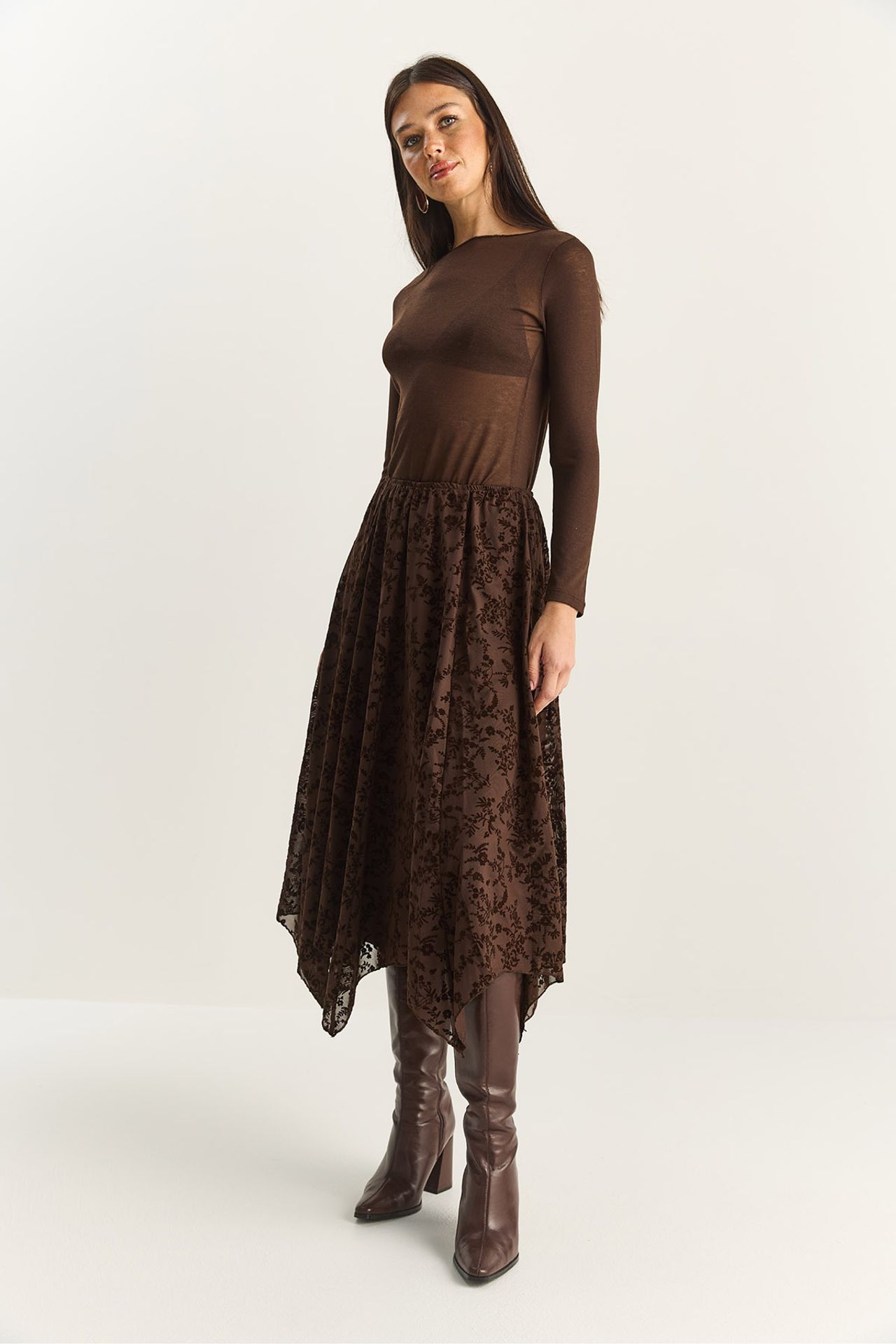 LUCCI High Waist Asymmetric Midi Skirt 4