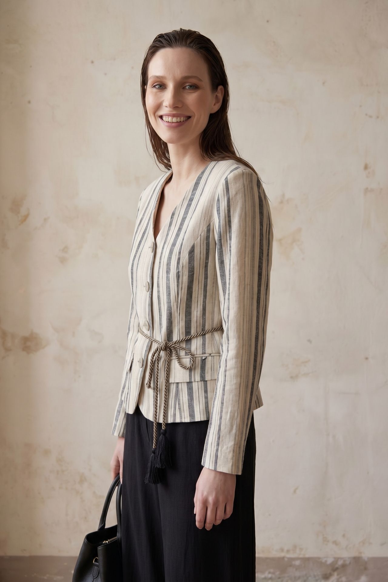 MY FASHION Striped belted poplin jacket 3
