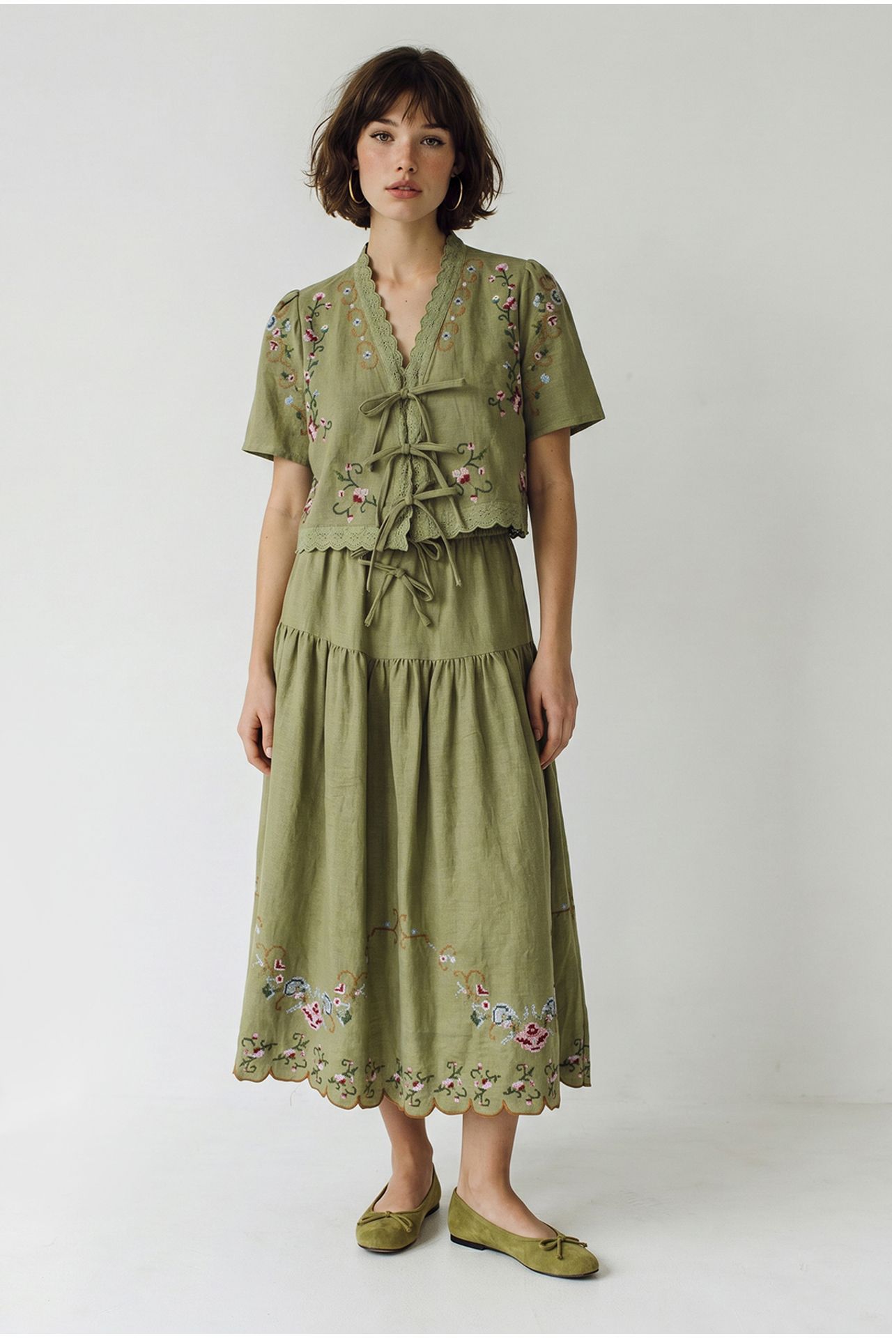 LUCCI Embroidered V-Neck Midi Dress 5