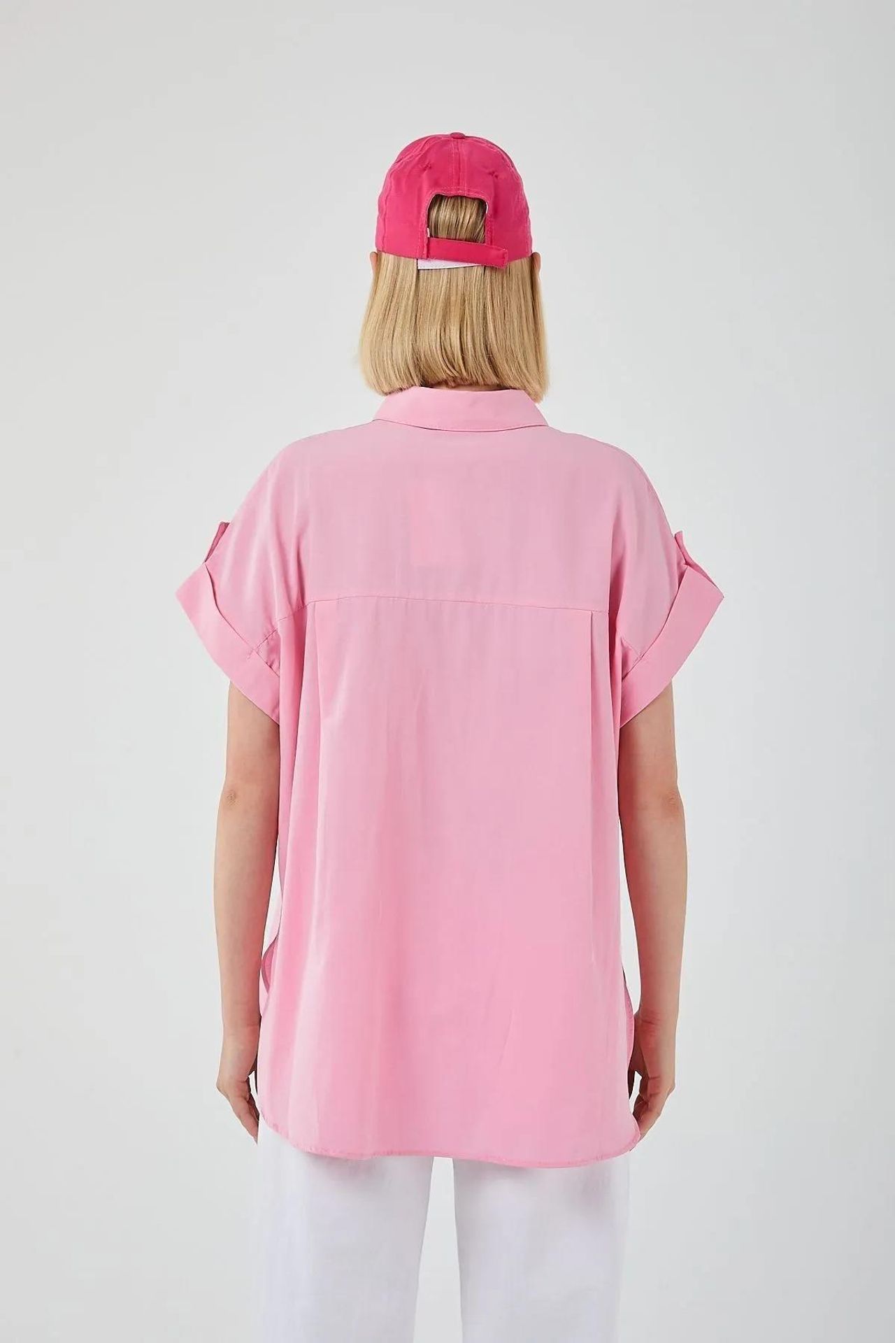 Oversized Short Sleeve Poplin Button-Up Shirt 4