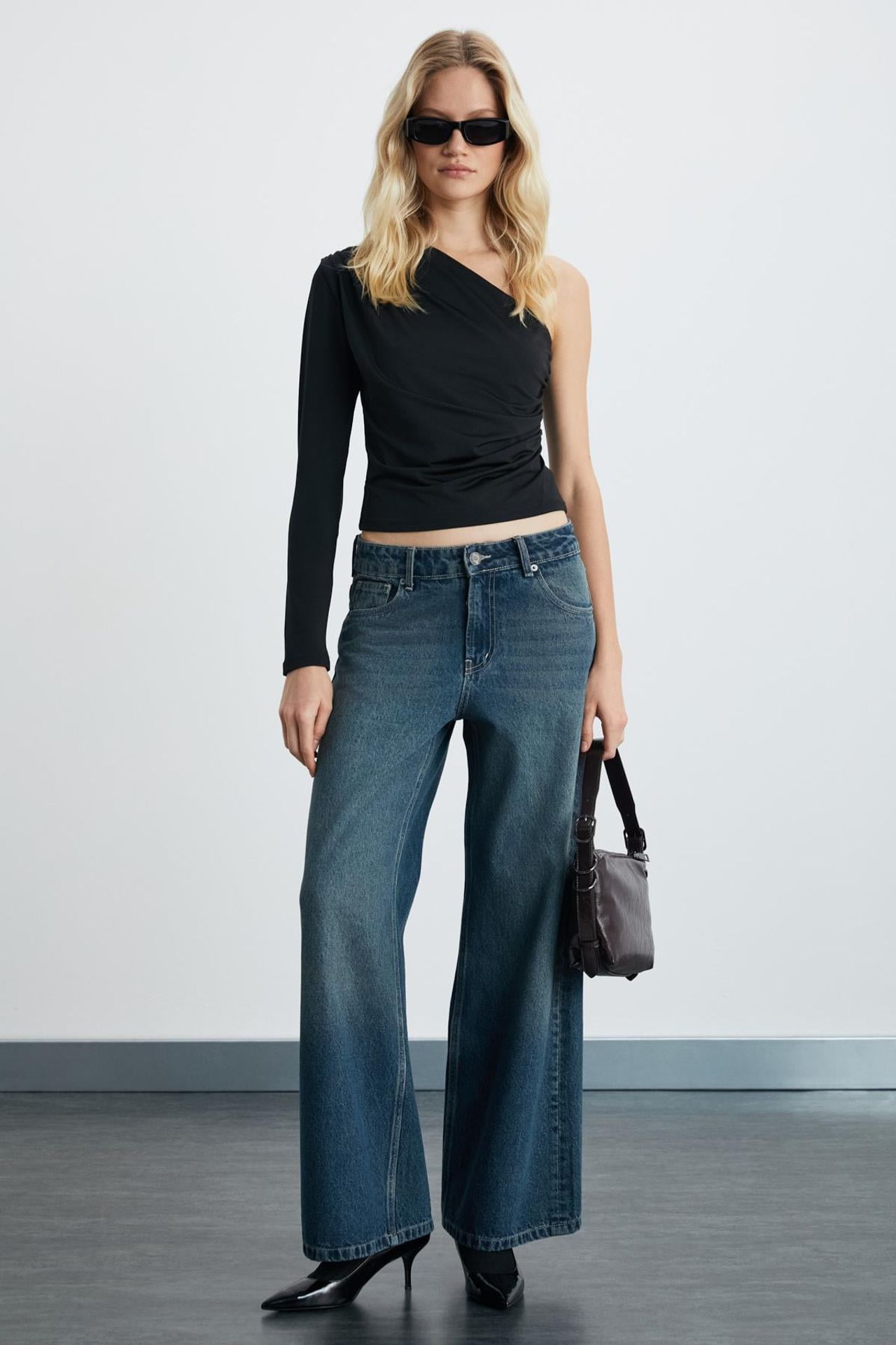GRIMELANGE Off Shoulder Crop Drape Blouse 4