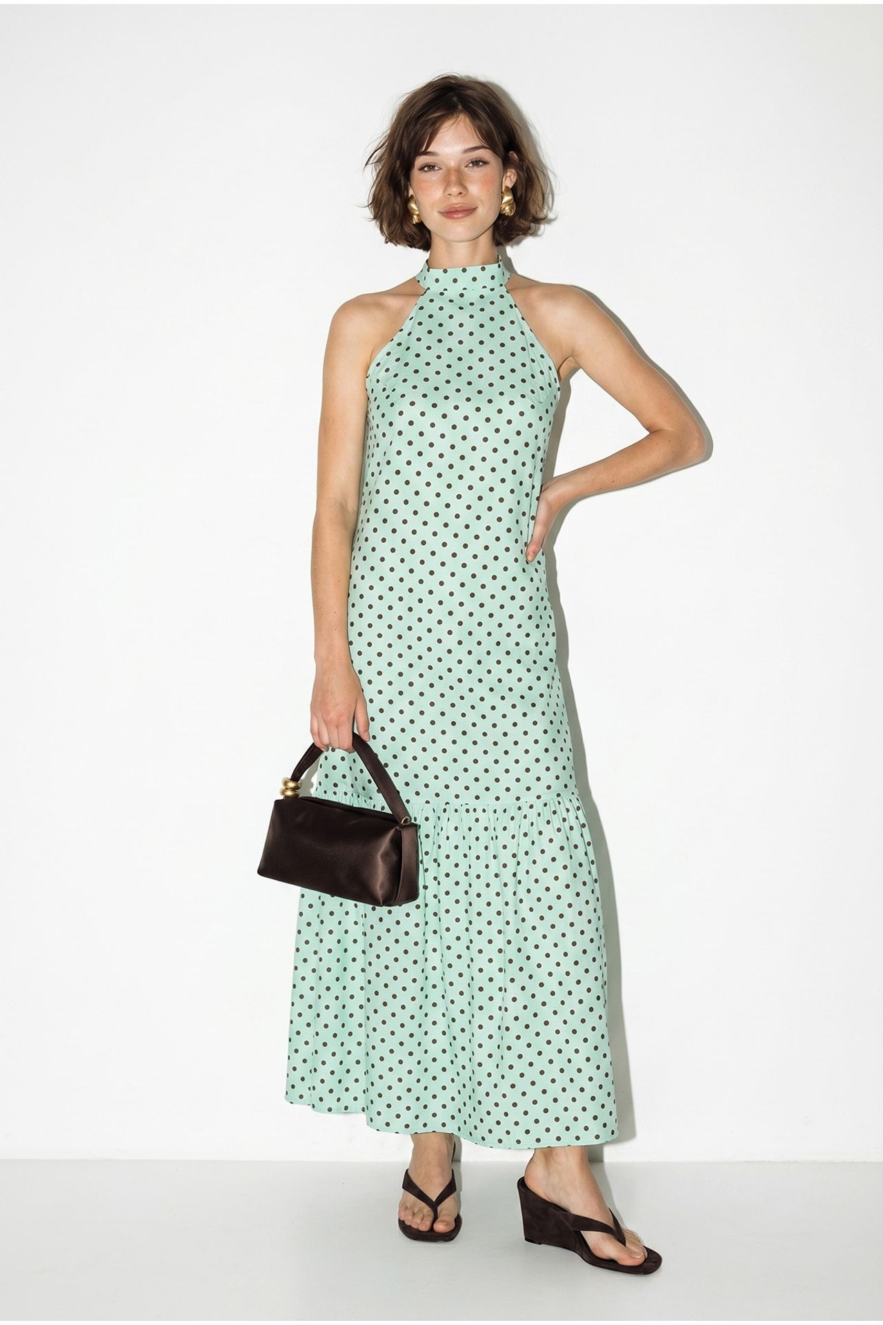 LUCCI Halter Polka Dot A-Line Maxi Dress 4