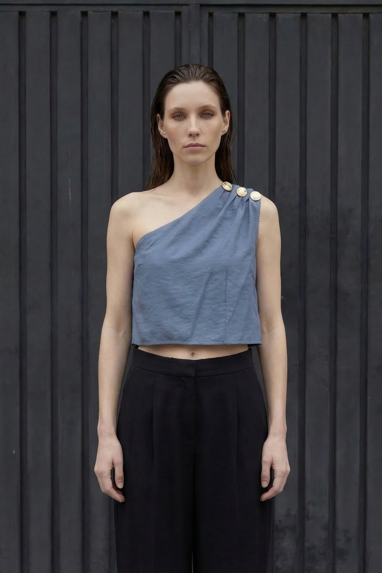 MY FASHION Asymmetrical Collar Sleeveless Chiffon Top 1