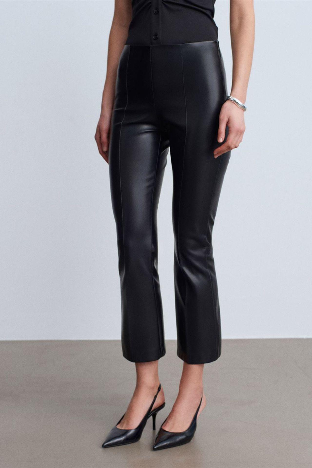 DILVIN High-Waist Faux Leather Flare Leggings