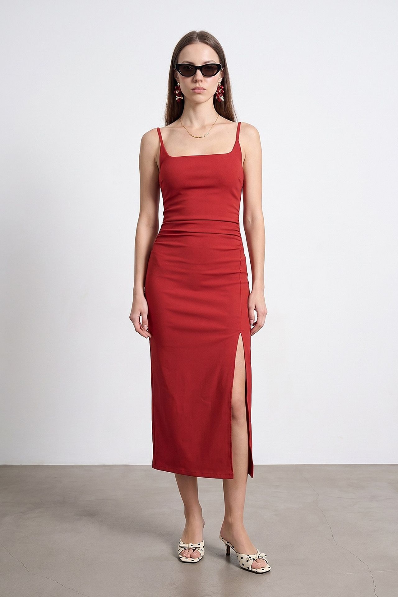 DILVIN Kadın Kolsuz Bodycon Midi Elbise 4