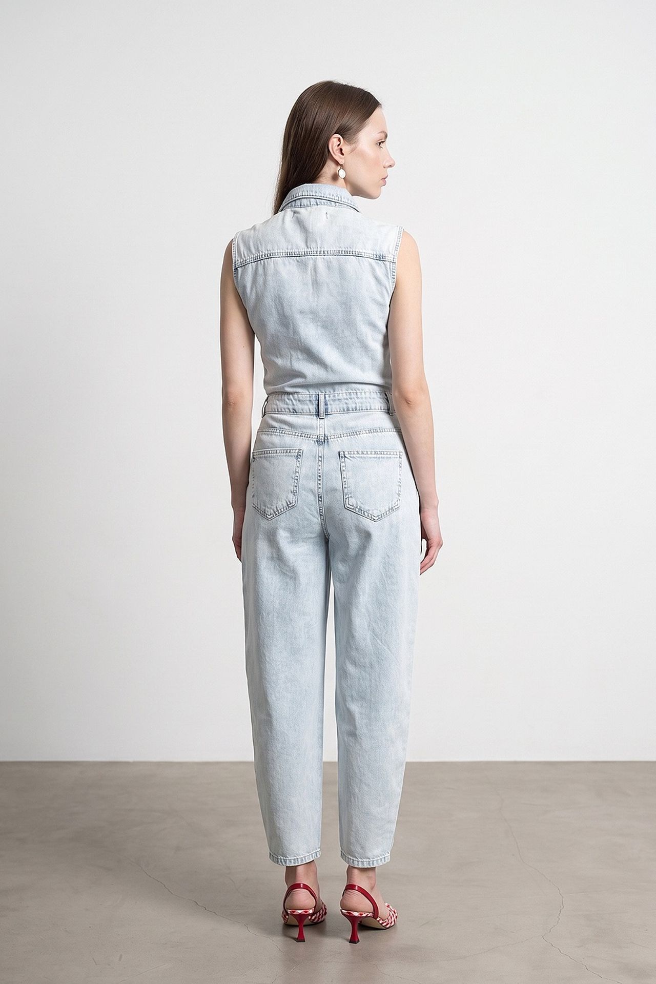 DILVIN Cotton Denim Straight-Leg Overalls Jumpsuit 2