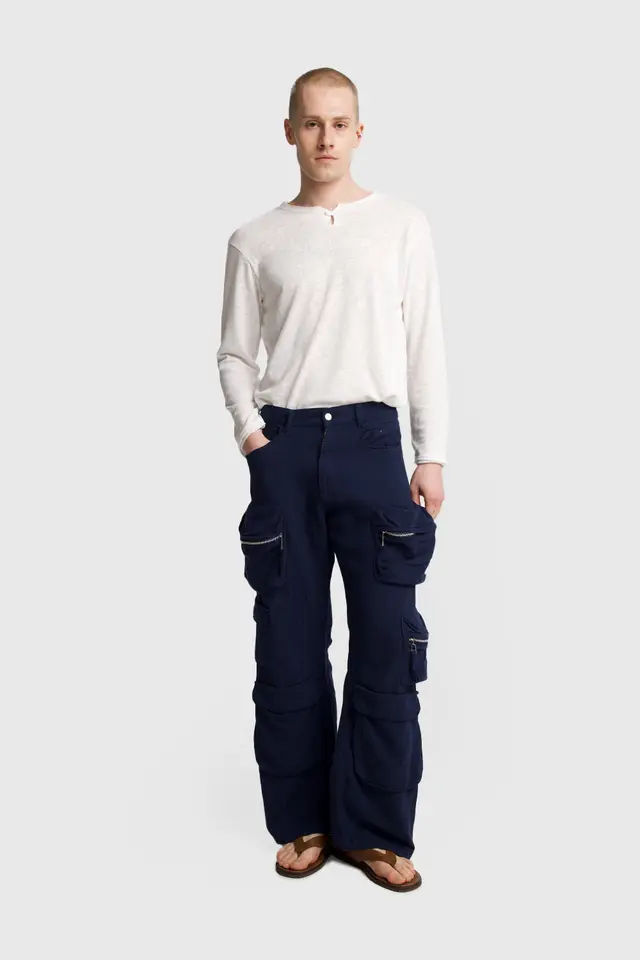 GIESTO Men's Mid-Waist Wide-Leg Knit Pants
