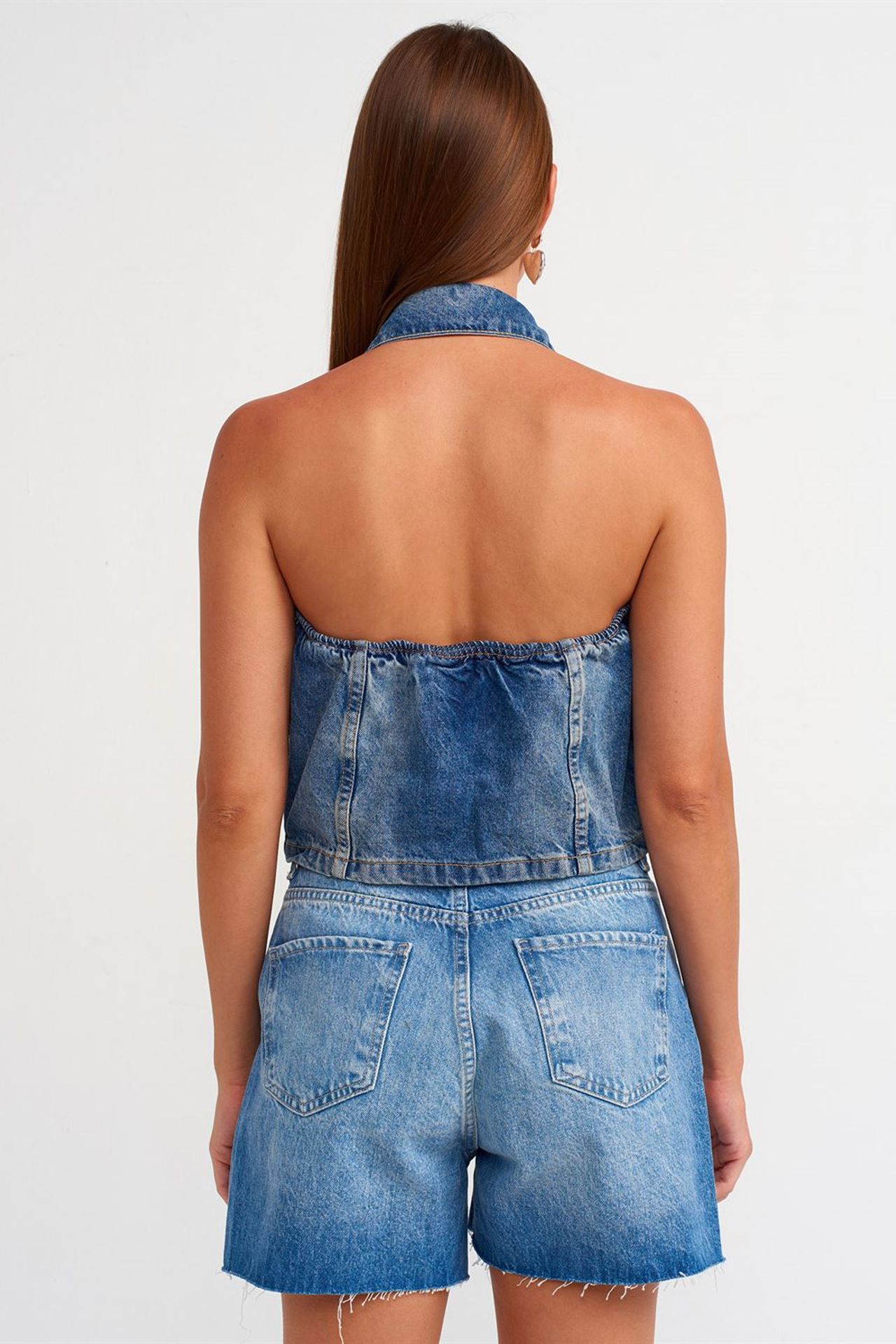DILVIN Yüksek Belli Düğmeli Denim Şort 2