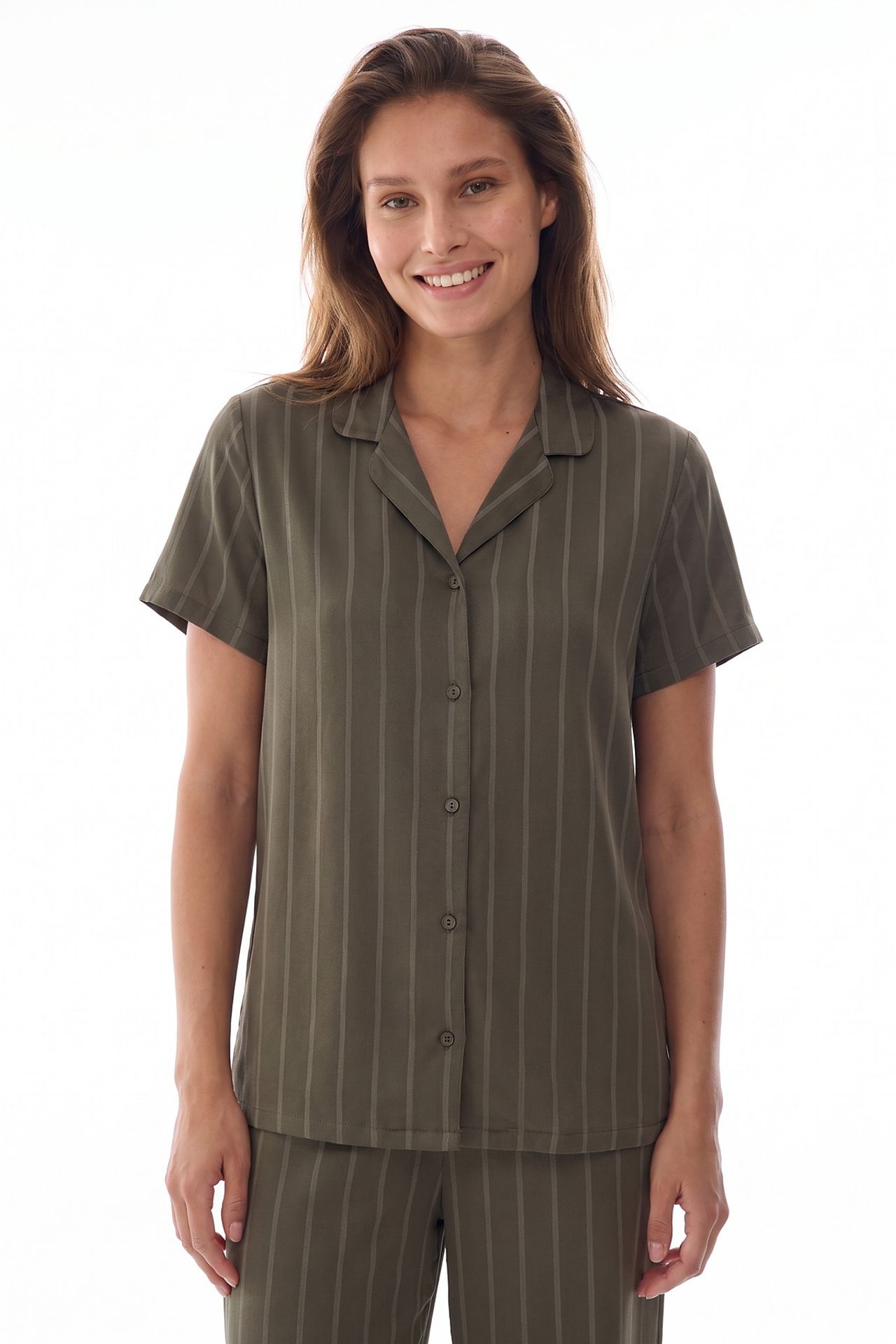 PENTI Rhea Satin Striped Short Sleeve Shirt And Trousers Pajama Set 2