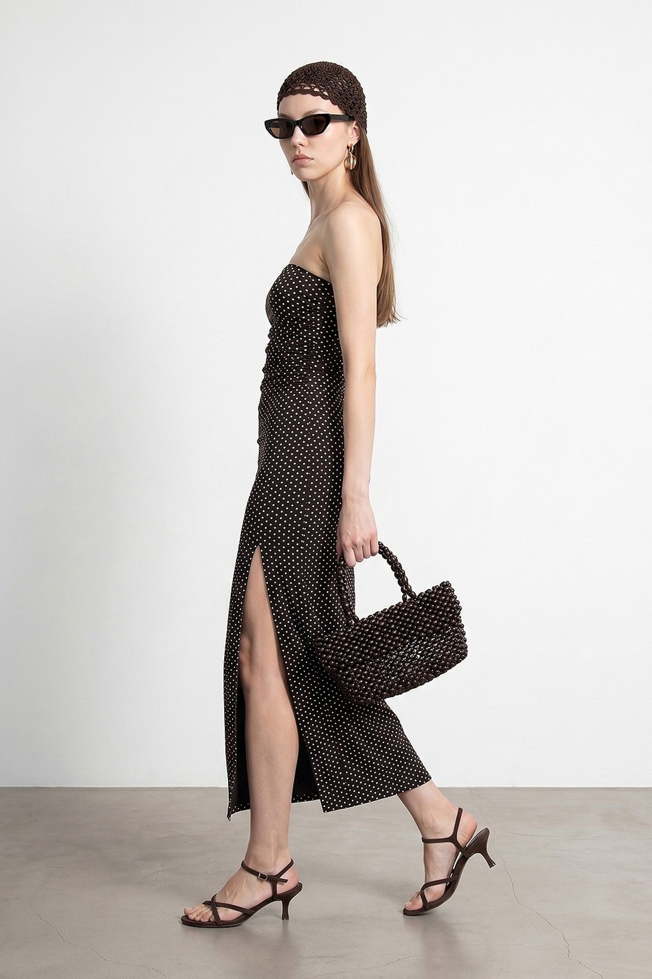 DILVIN Strapless Polka Dot Bodycon Midi Dress 2