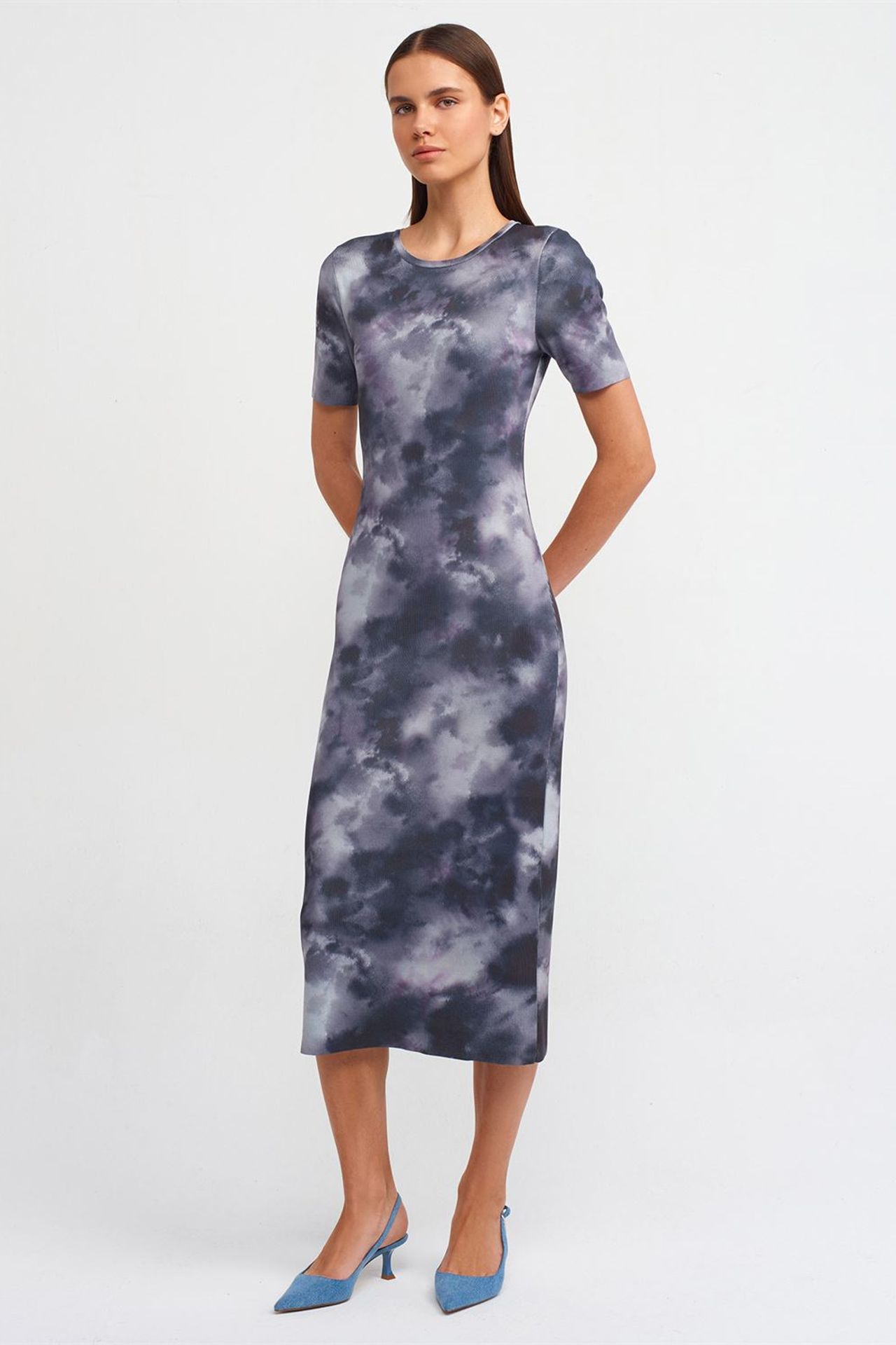 DILVIN Batik Desenli Bodycon Midi Elbise 1