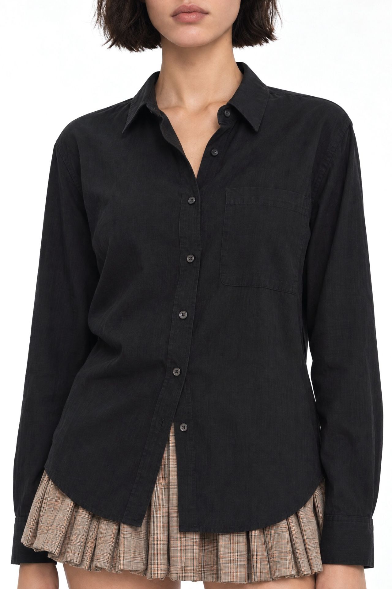 Mixray Long Sleeve Button-Up Shirt with Pocket 4