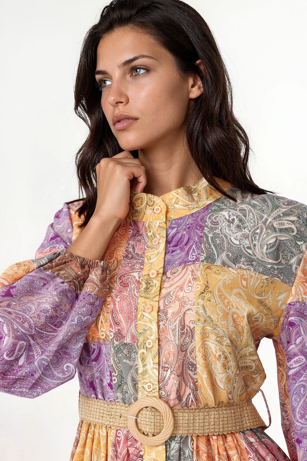 MSN Belted Geometric Chiffon Maxi Dress 2