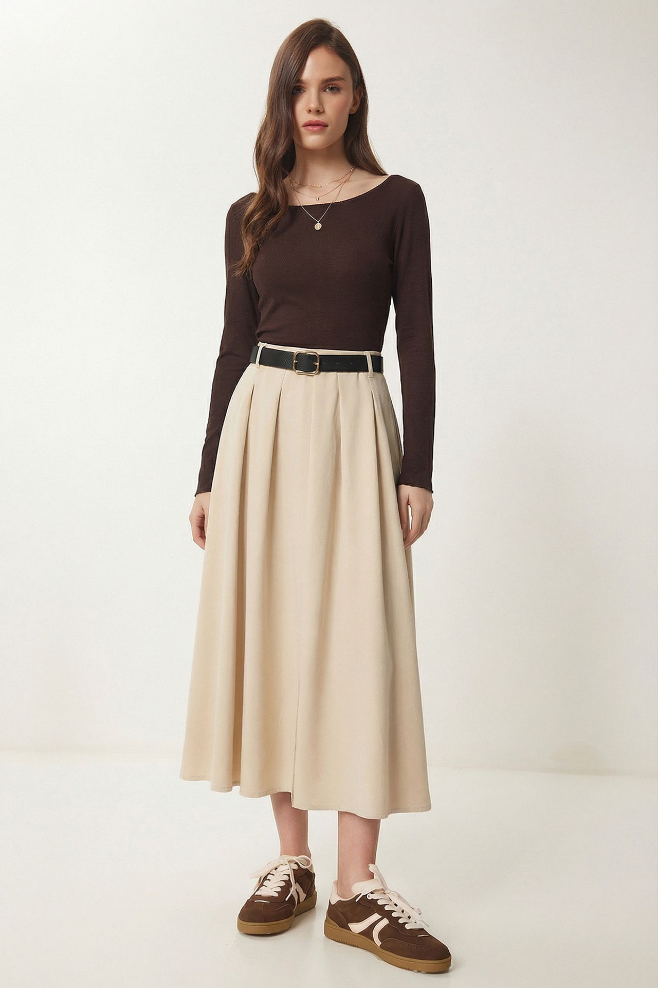 ISTANBUL Belted High Waist Midi Skirt 1