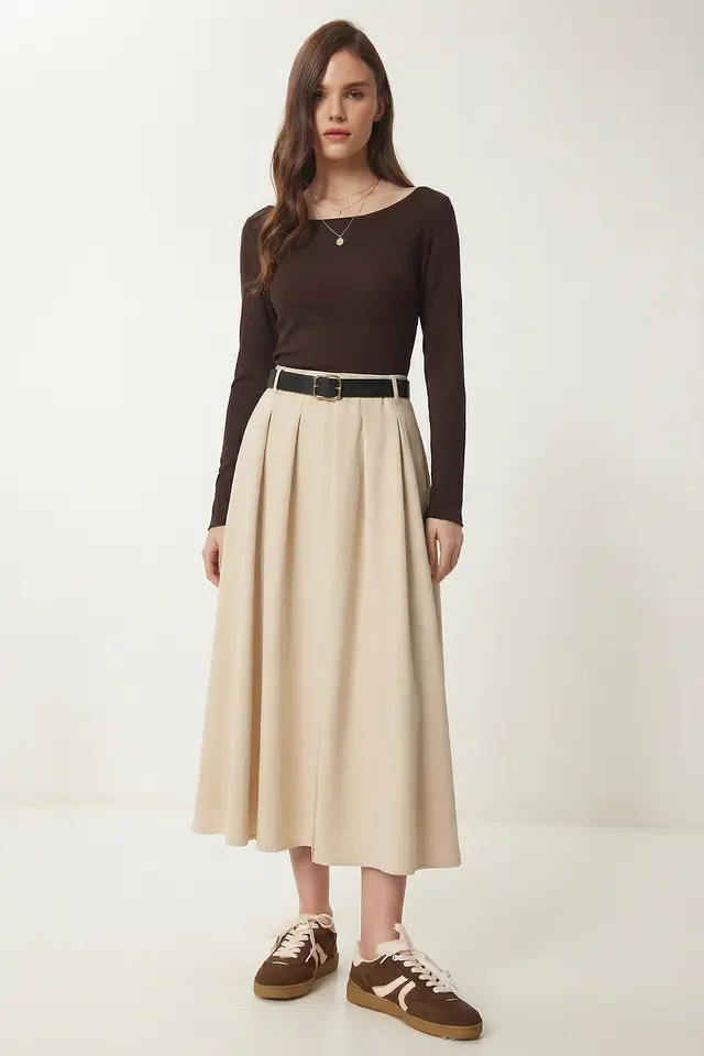 ISTANBUL Belted High Waist Midi Skirt
