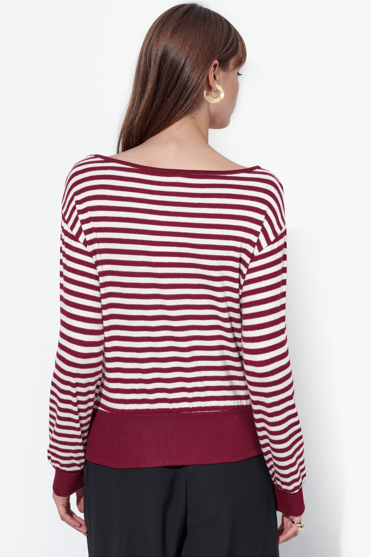 BUSEM Women's Striped Long-sleeve Ribbed T-shirt 3