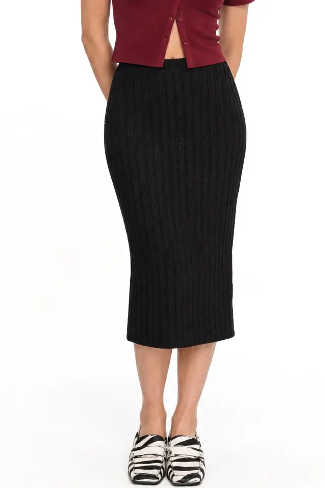 MIXRAY High Waist Ribbed Knit Skirt