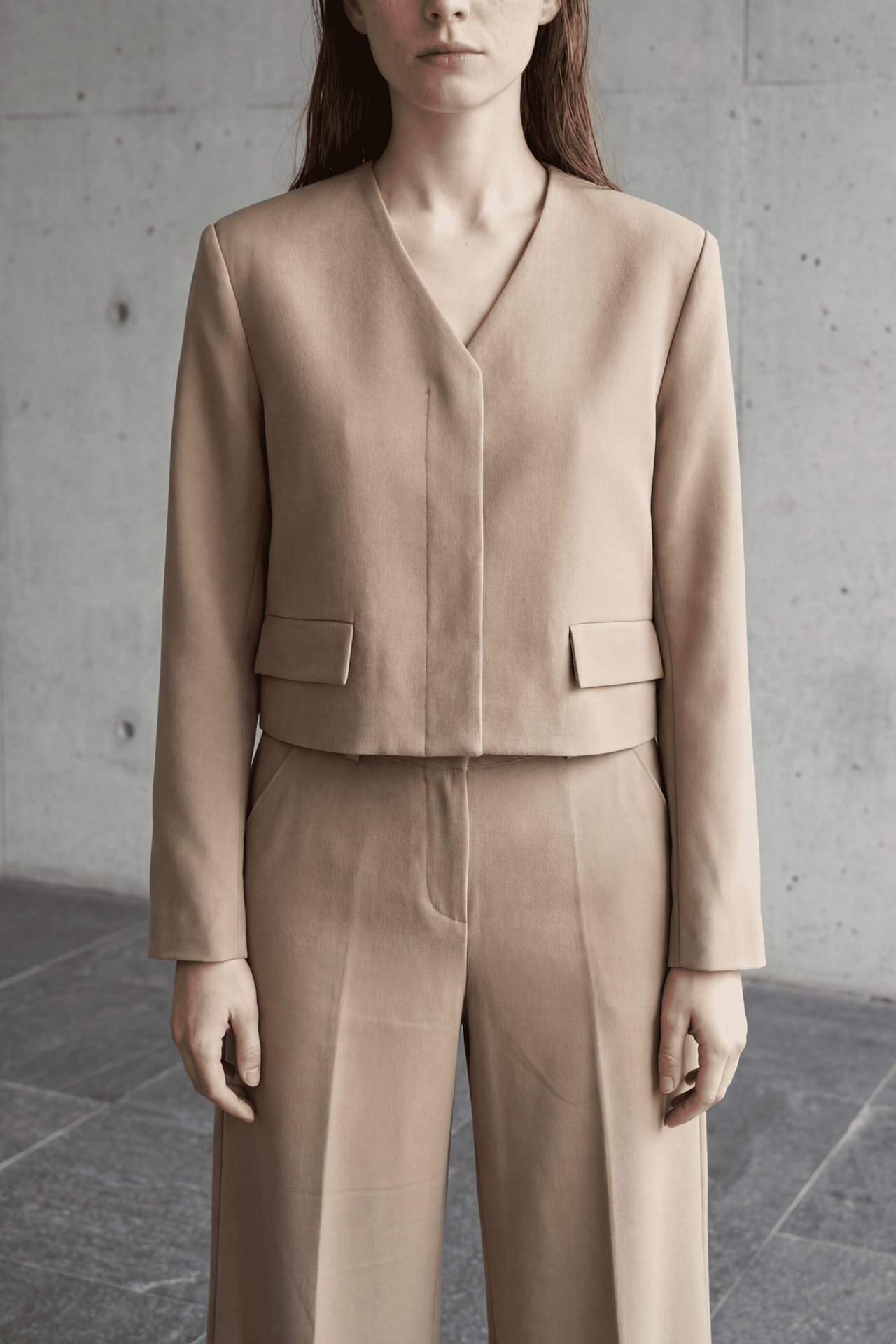 MY FASHION V-Neck Tailored Crop Jacket 2