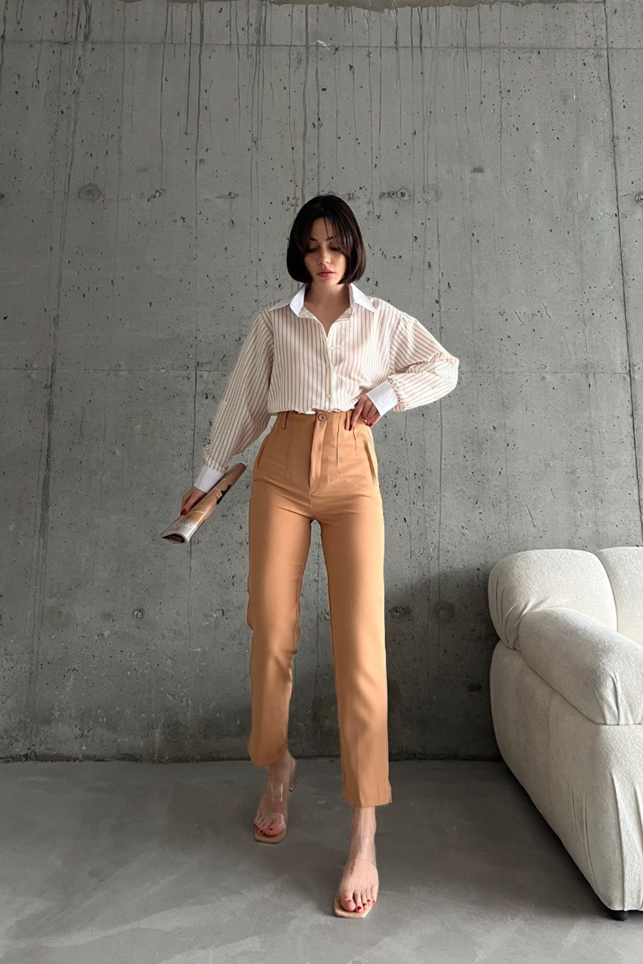 MY FASHION High Waist Pleated Tailored Trousers 2