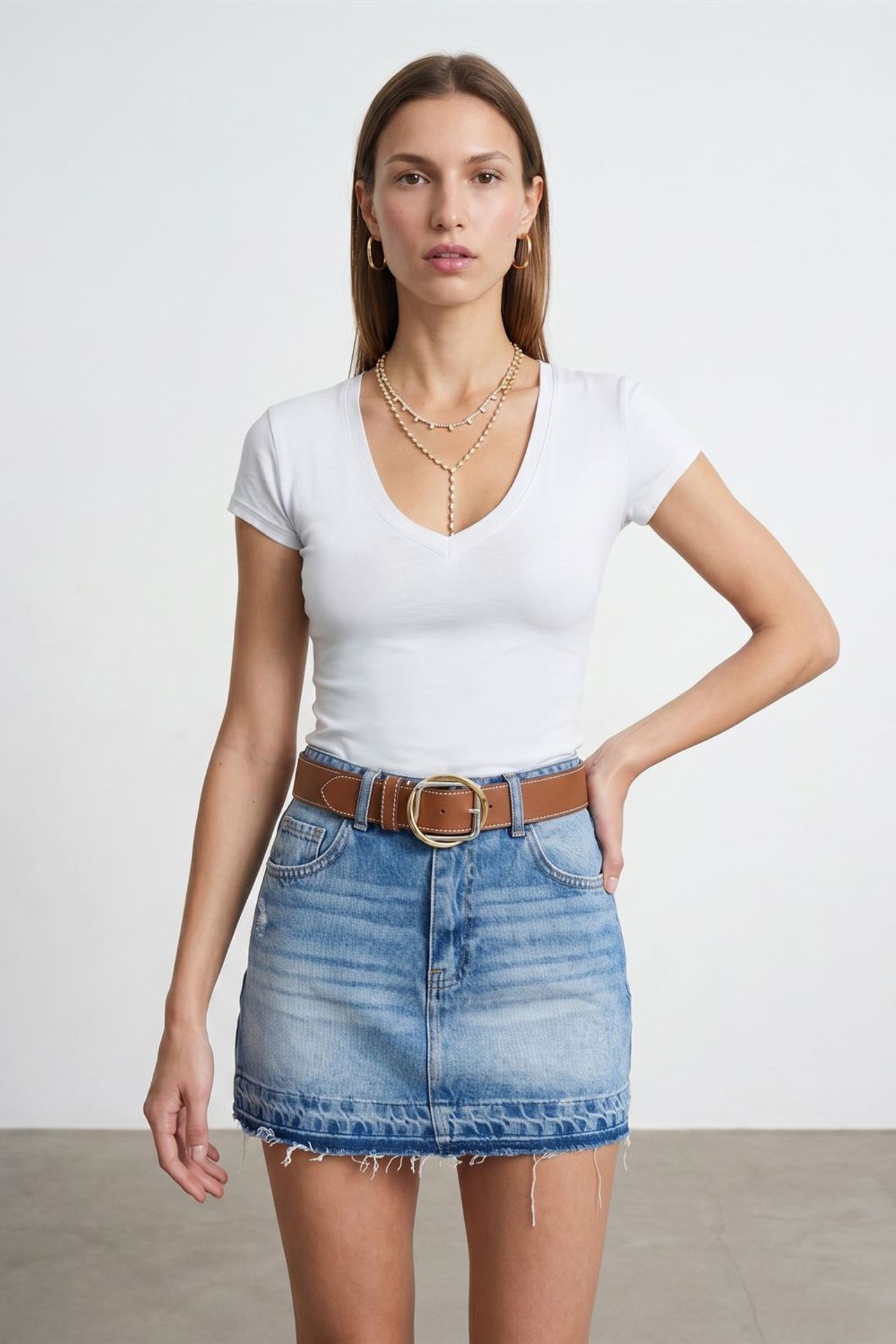 DILVIN Slim Fit V-Neck Jersey Blouse 1