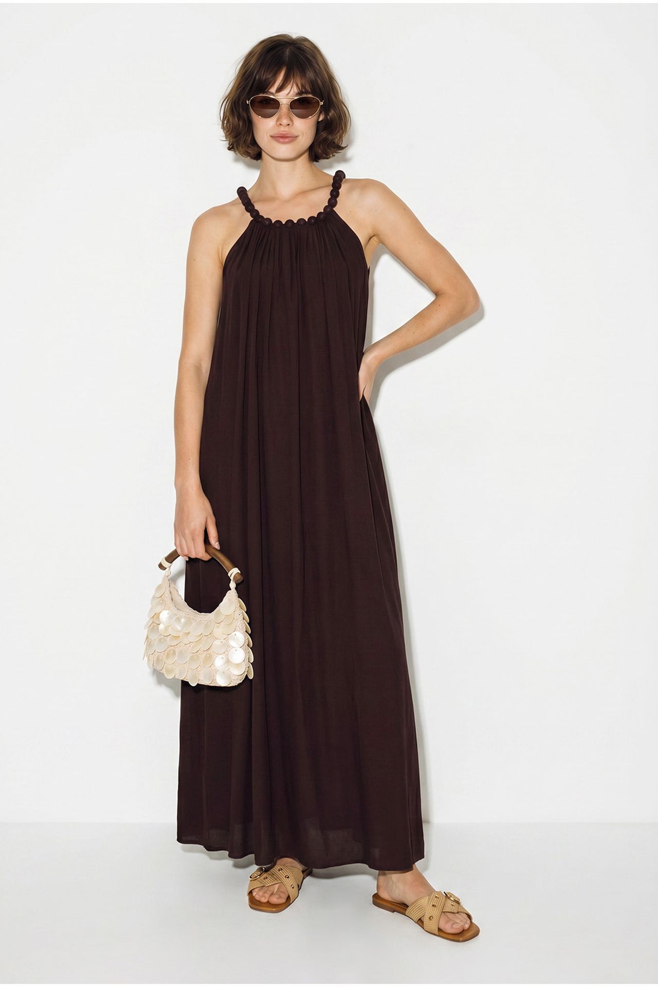 LUCCI Women's Halter Maxi Dress With Pocket