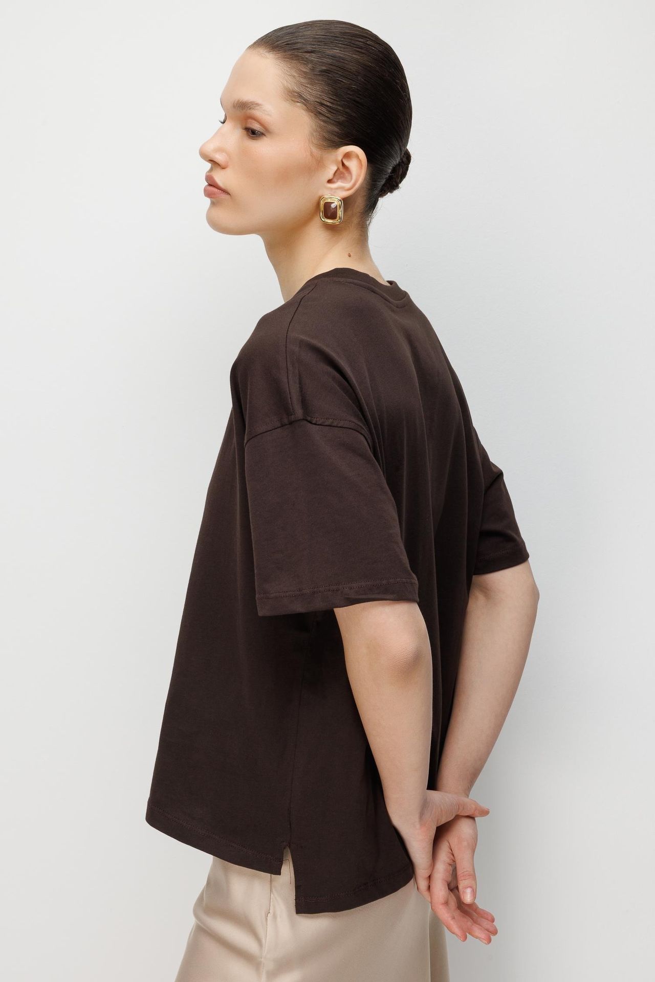 MIXRAY Oversized Ribbed Crew Neck Two-Piece T-Shirt Set 4