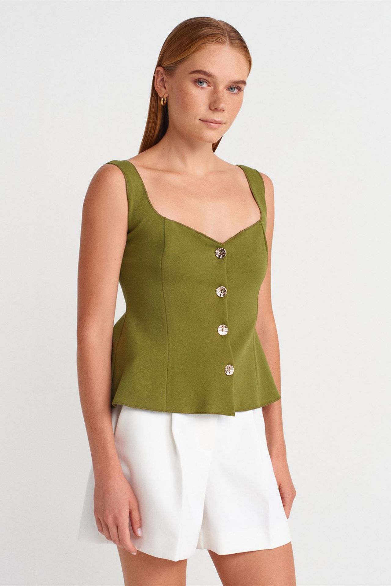 DILVIN Dar Kesim Kolsuz Peplum Bluz 1