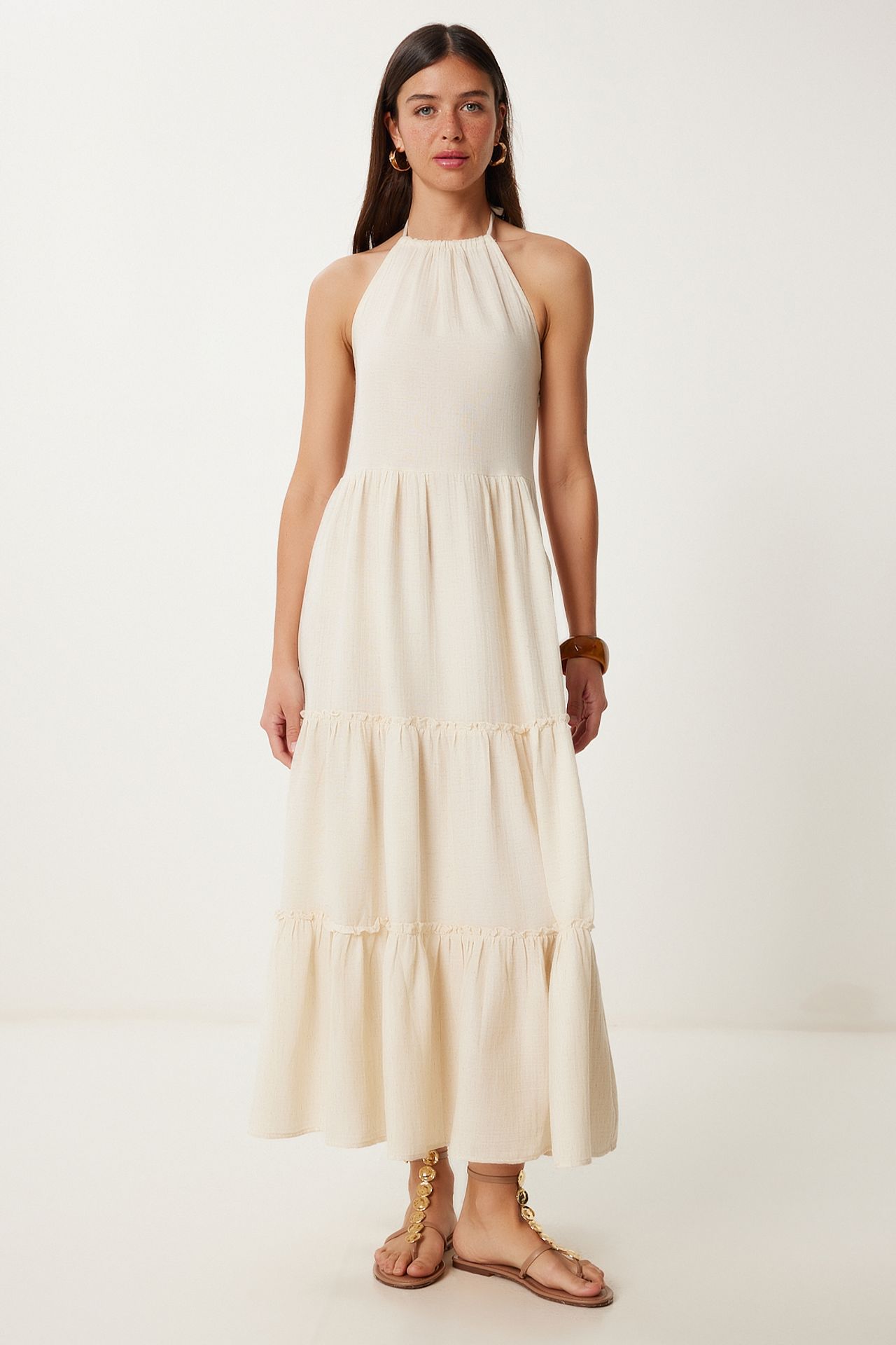 ISTANBUL Frilly Halter Neck Maxi Dress