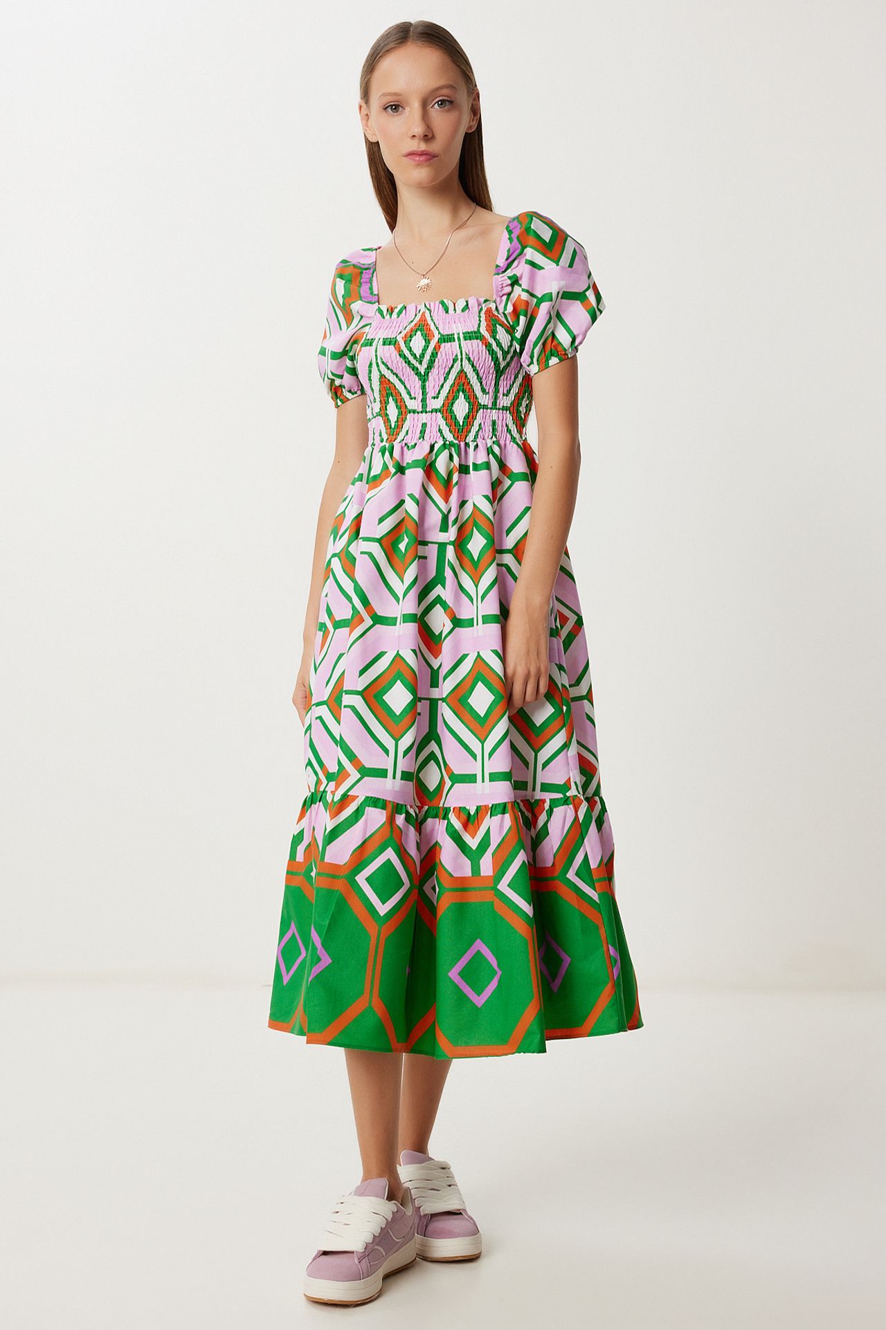 ISTANBUL Batik Print Midi Dress with Ruffle Detail 1