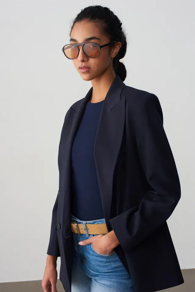 DILVIN Oversized Long Crepe Blazer Jacket