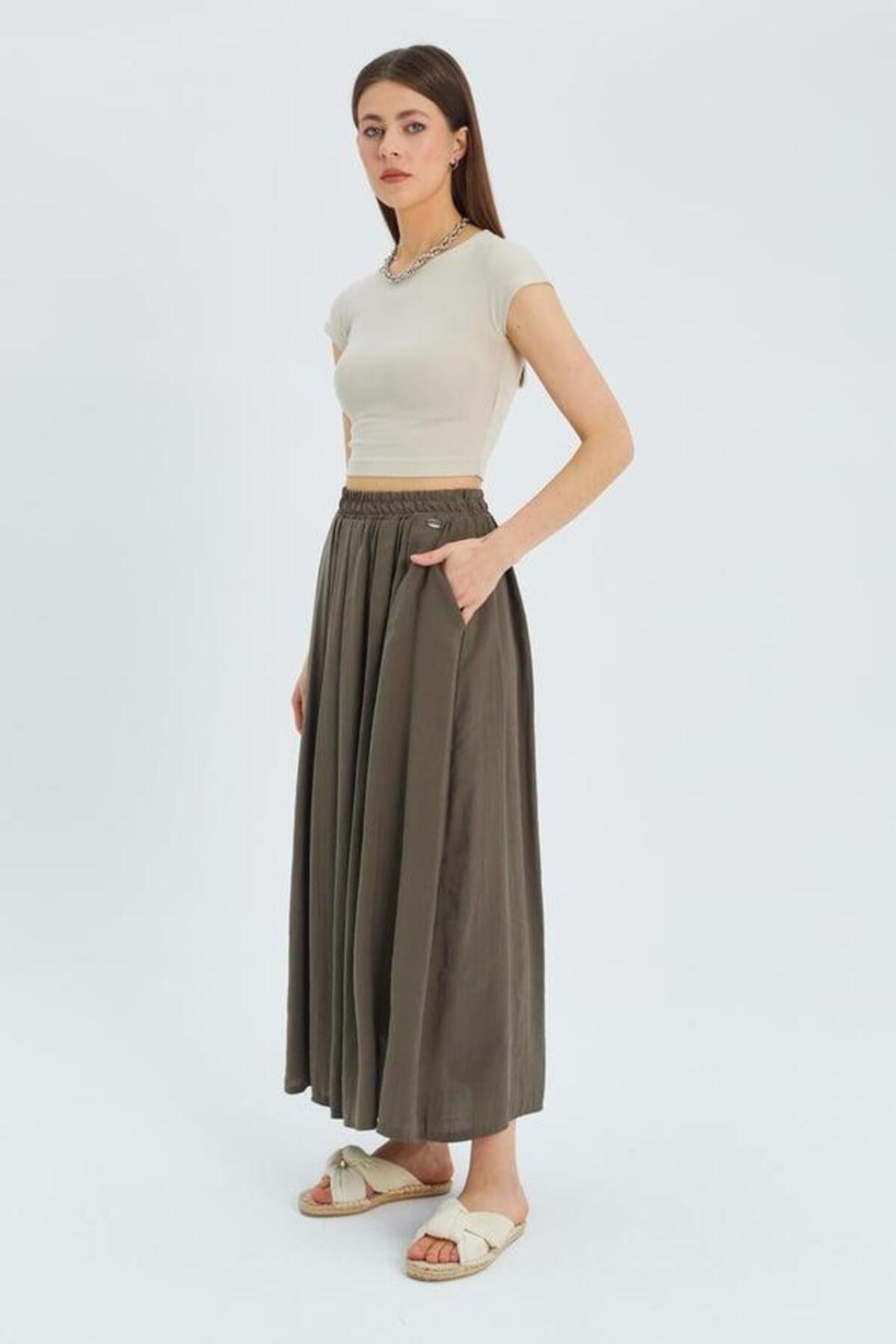 Mixray High-Waisted Long Skirt with Pockets 2