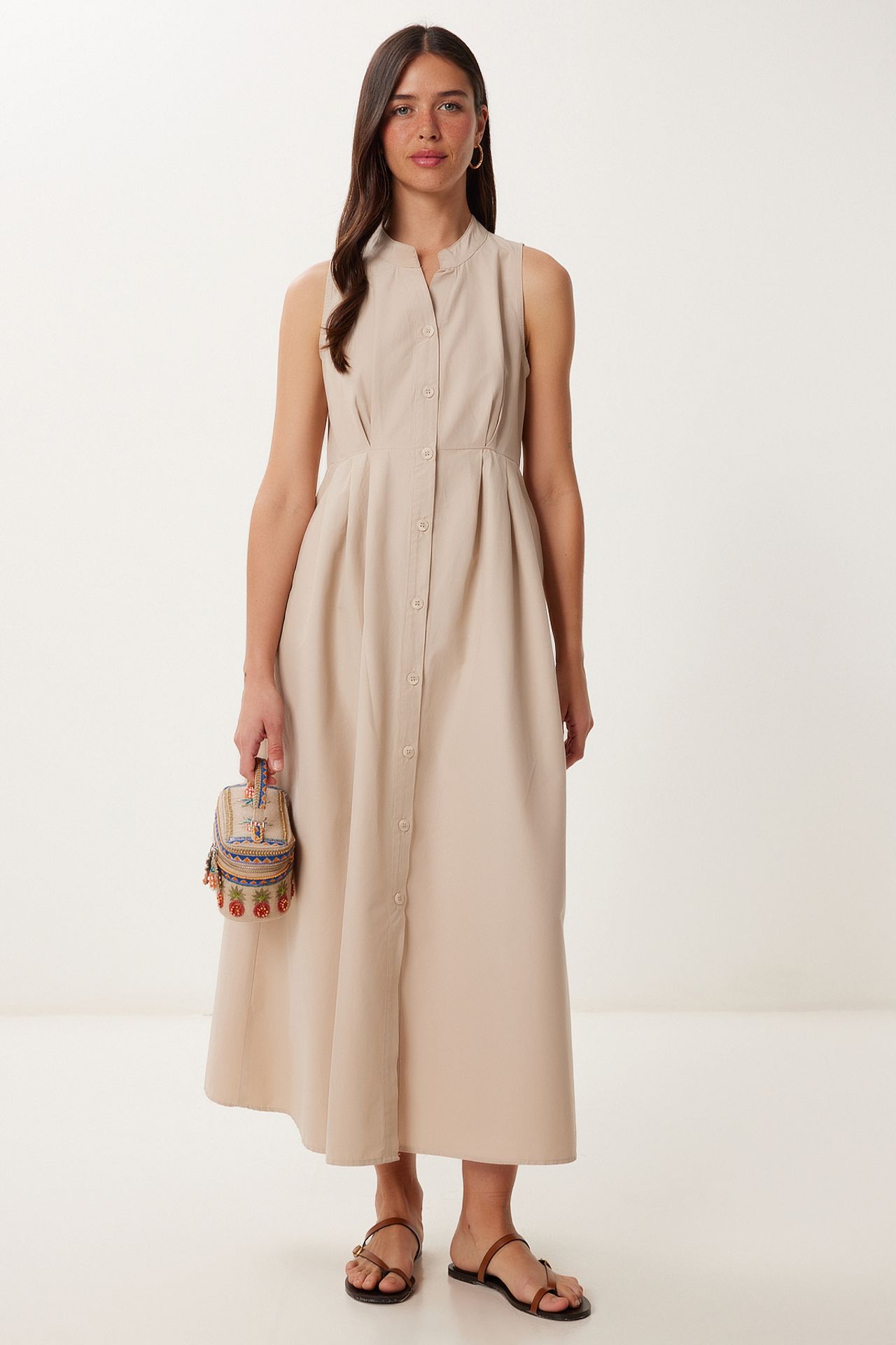 ISTANBUL Mandarin Collar Sleeveless A-Line Midi Dress 2