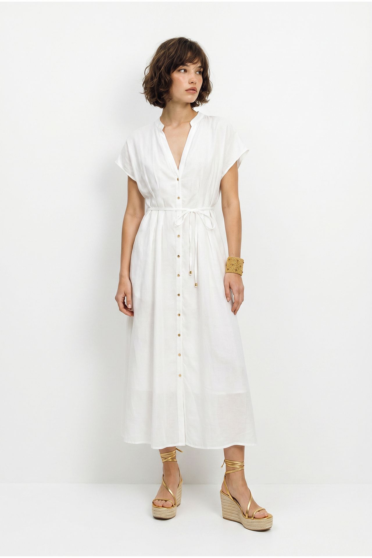LUCCI A-line Midi Dress With V-neck And Buttons 3