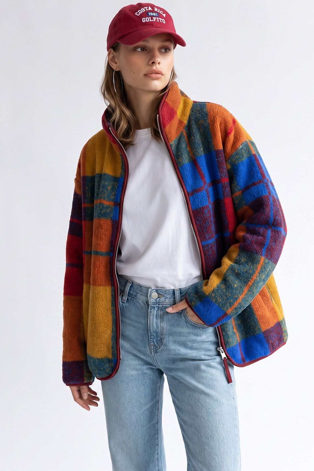 MIXRAY Kadın Geometrik Fermuarlı Yaka Sweatshirt 4