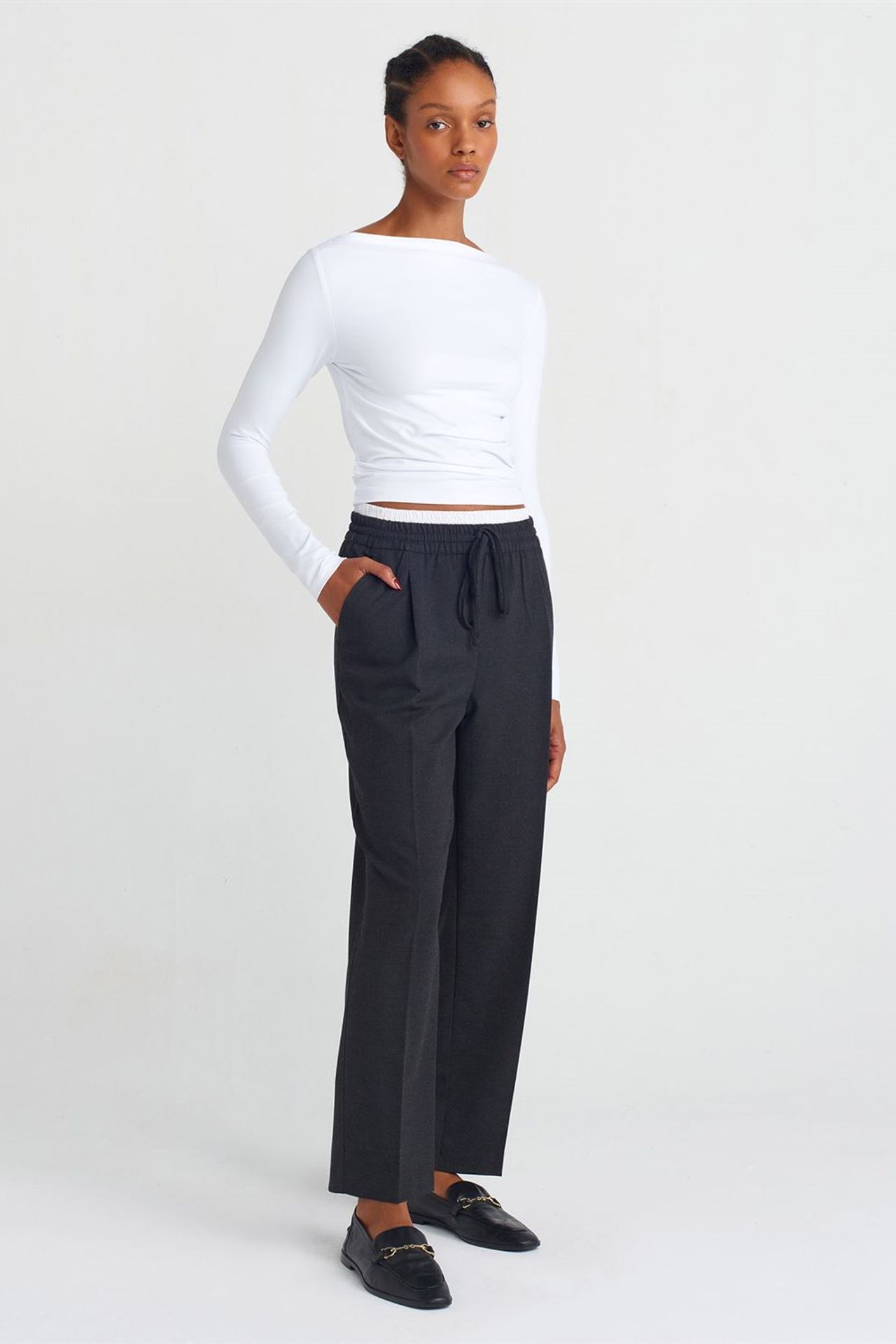 DILVIN Slim Fit Kayık Yaka Uzun Kollu Bluz 4