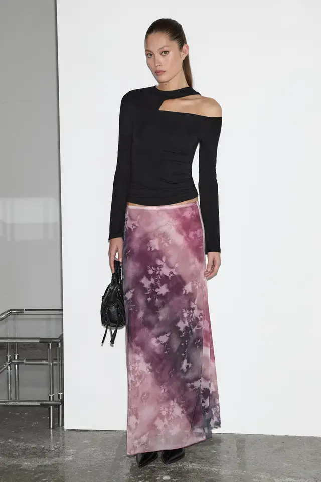 GRIMELANGE High Waist Leopard Maxi Skirt