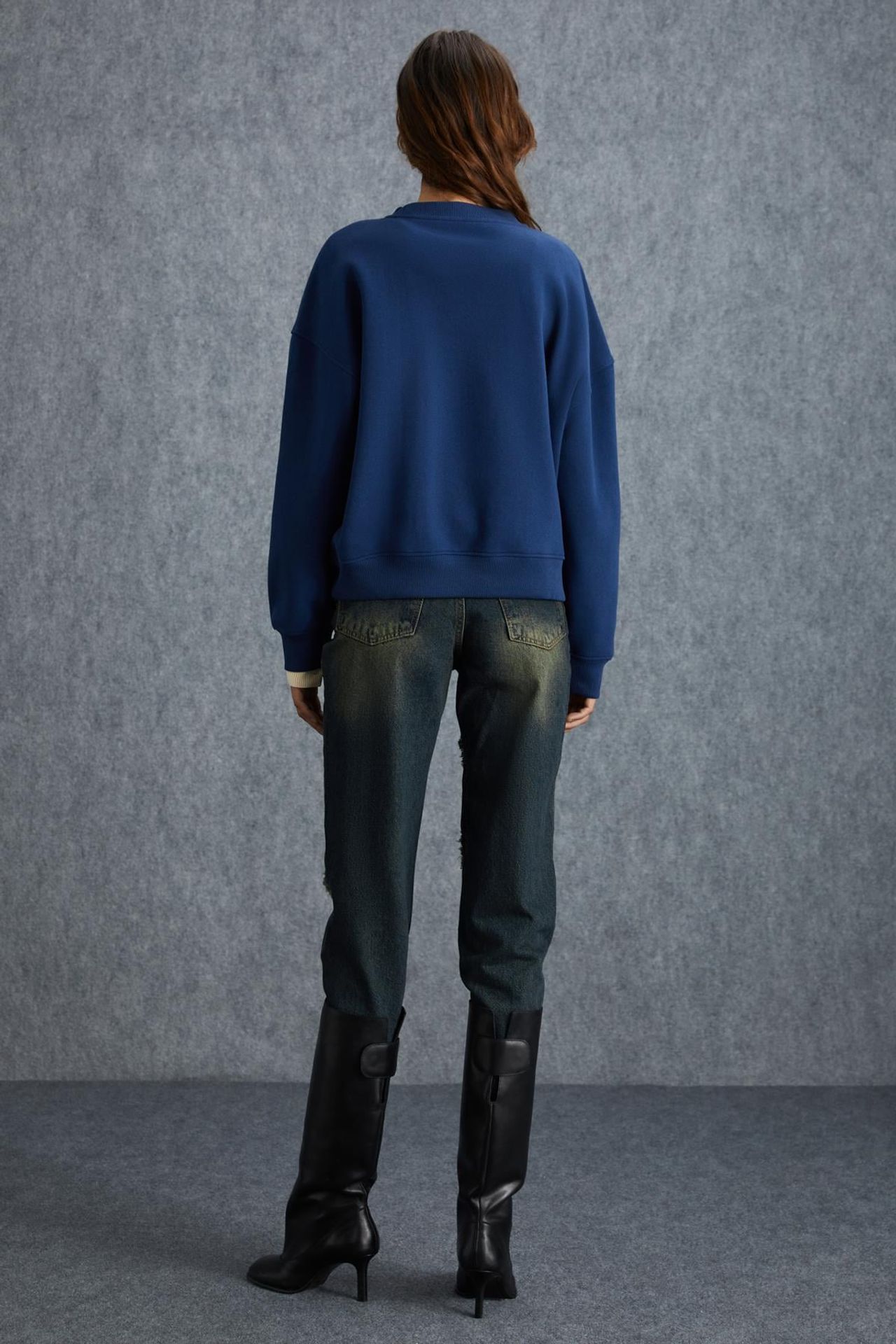 GRIMELANGE Geniş Kesimli Fitilli Bisiklet Yaka Sweatshirt 6