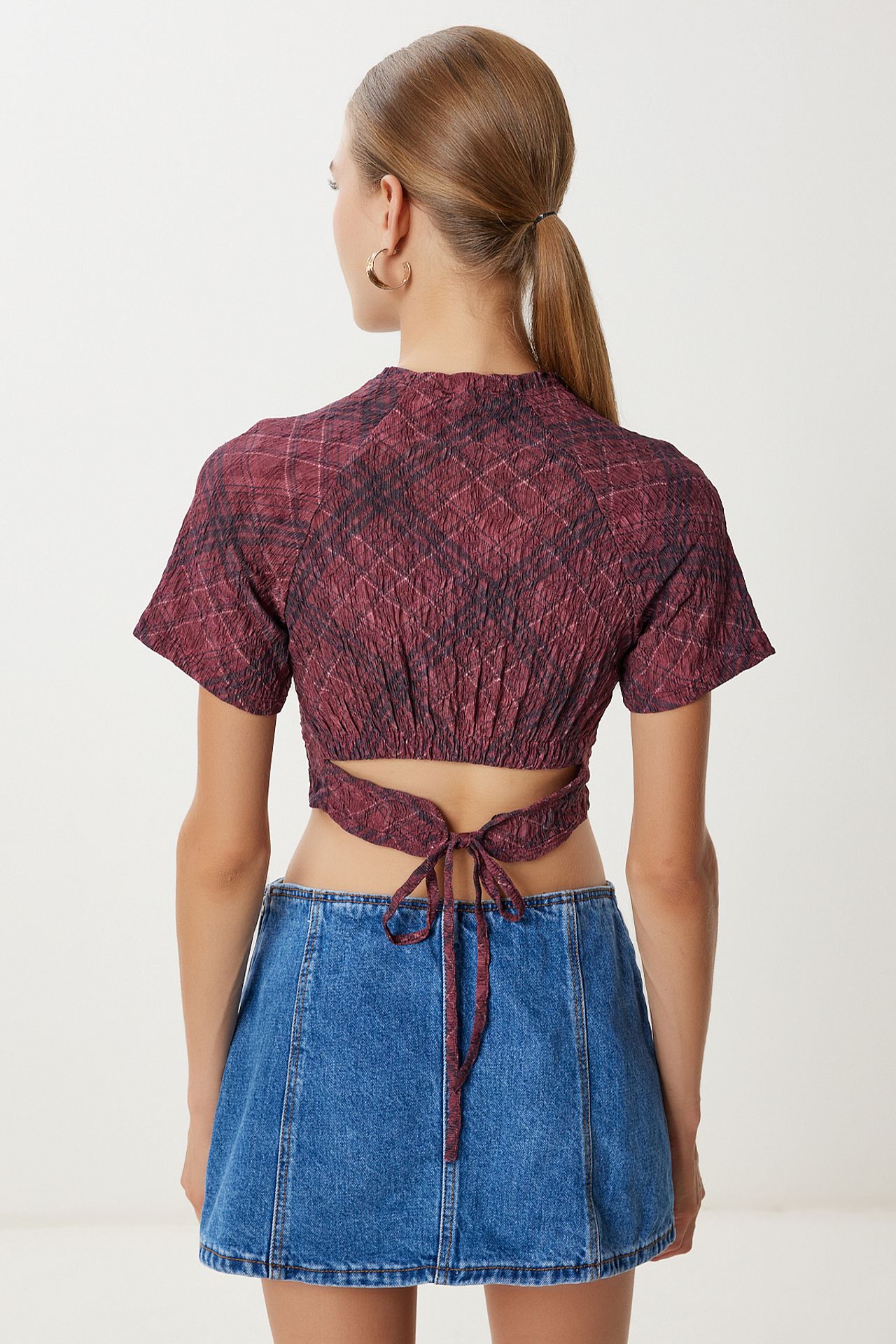 ISTANBUL Abstract Print Short Sleeve Slim Fit Crop Blouse 5
