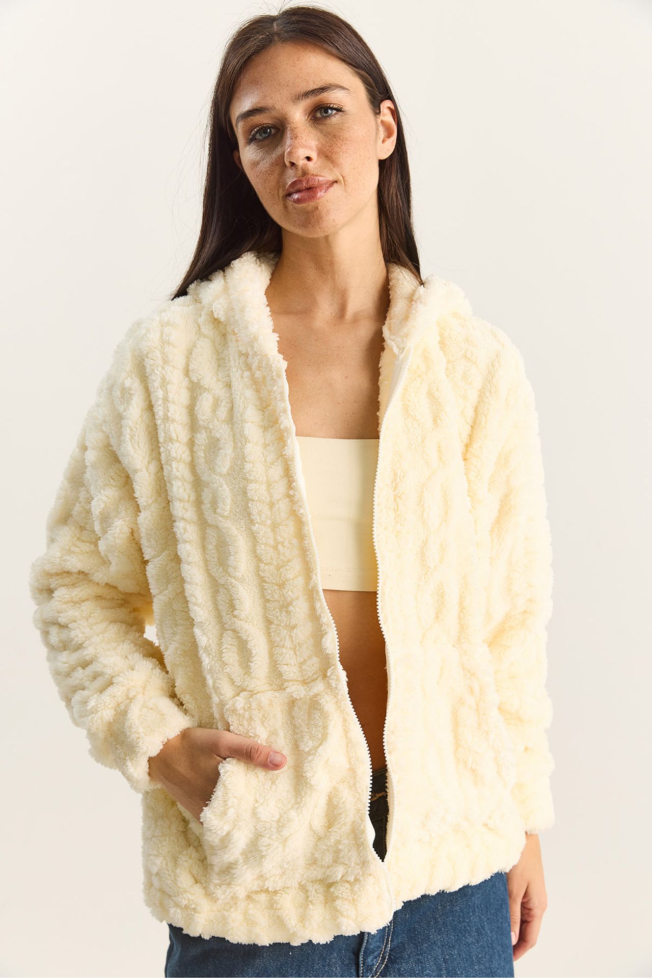 LUCCI Hooded Textured Knitted Cardigan with Zipper 2