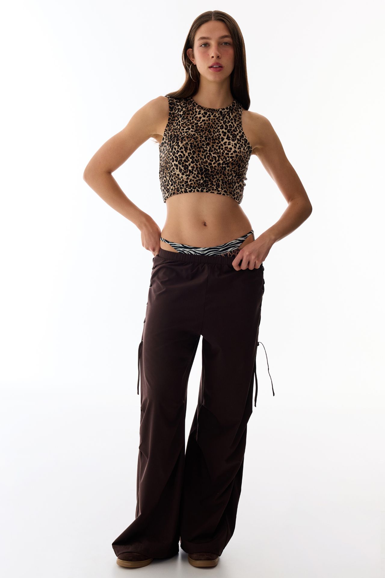 PENTI Leopard Print Window Detail Crew Neck Top