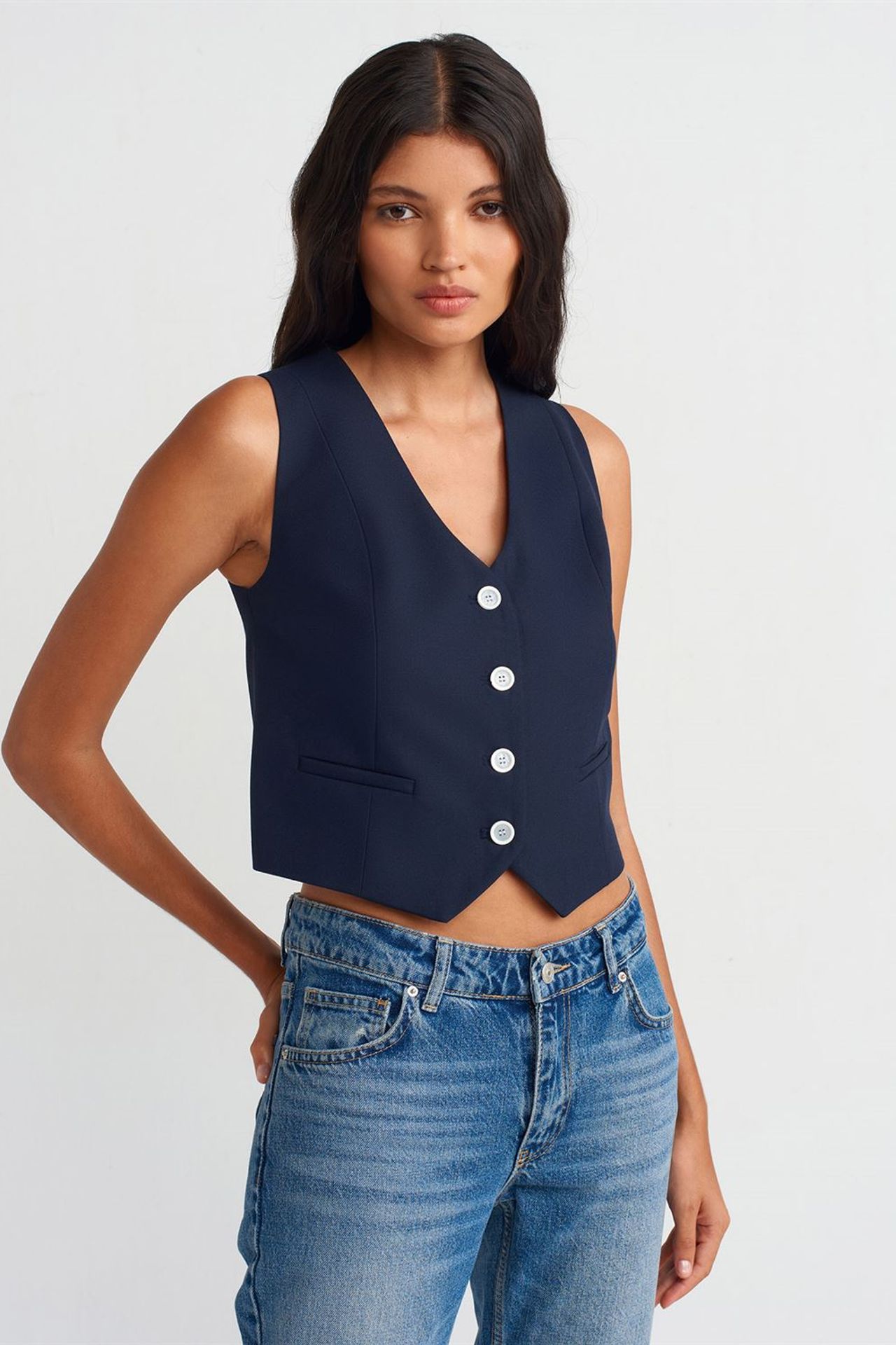 DILVIN Women's Crop Woven Waistcoat 1