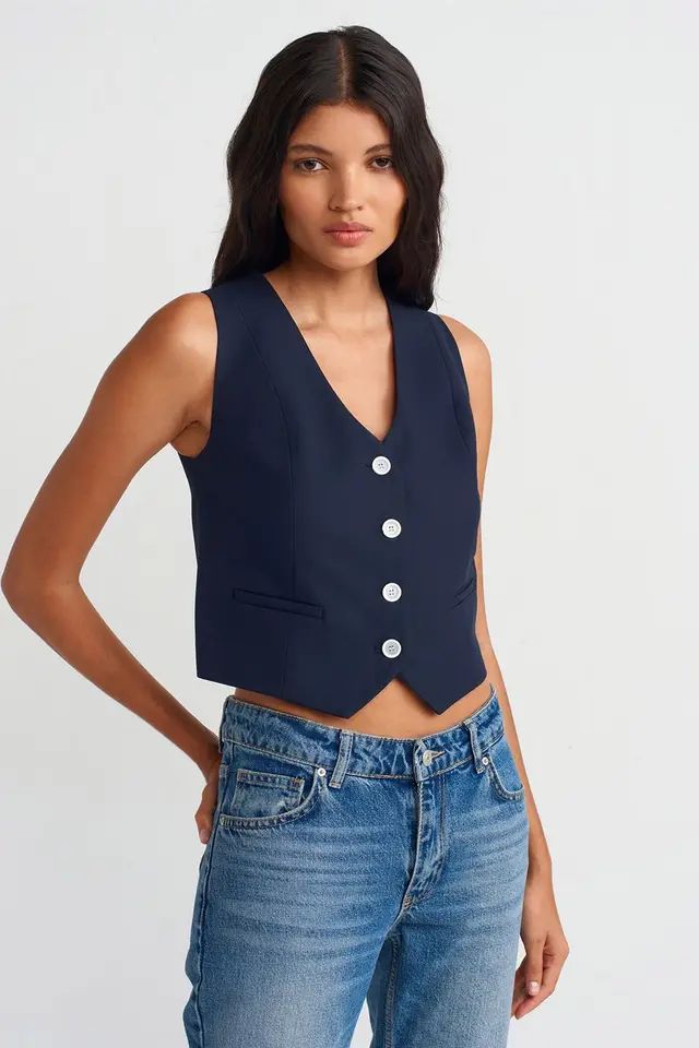 DILVIN Women's Crop Woven Waistcoat