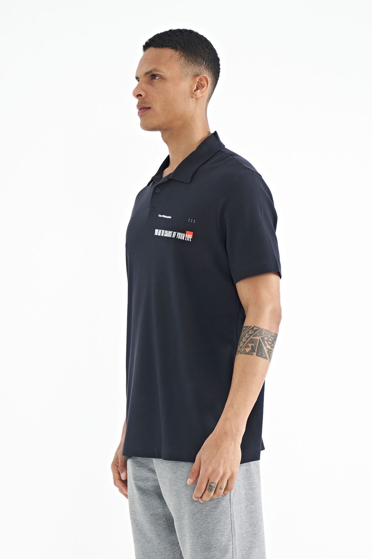 TOMMY Men's Cotton Polo T-Shirt With Text Print 4