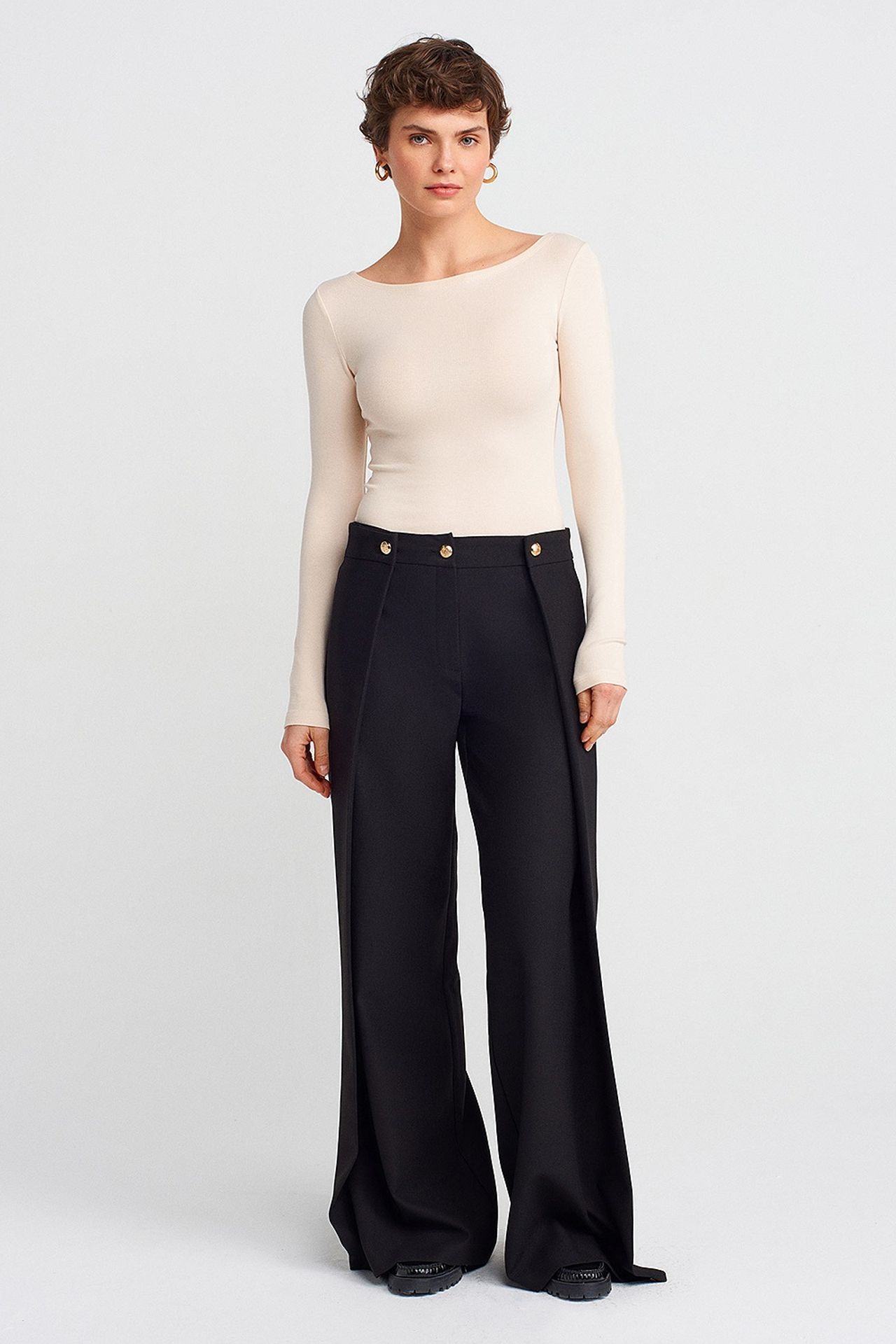 DILVIN Kadın Slim Fit Kayık Yaka Uzun Kollu Bluz 3
