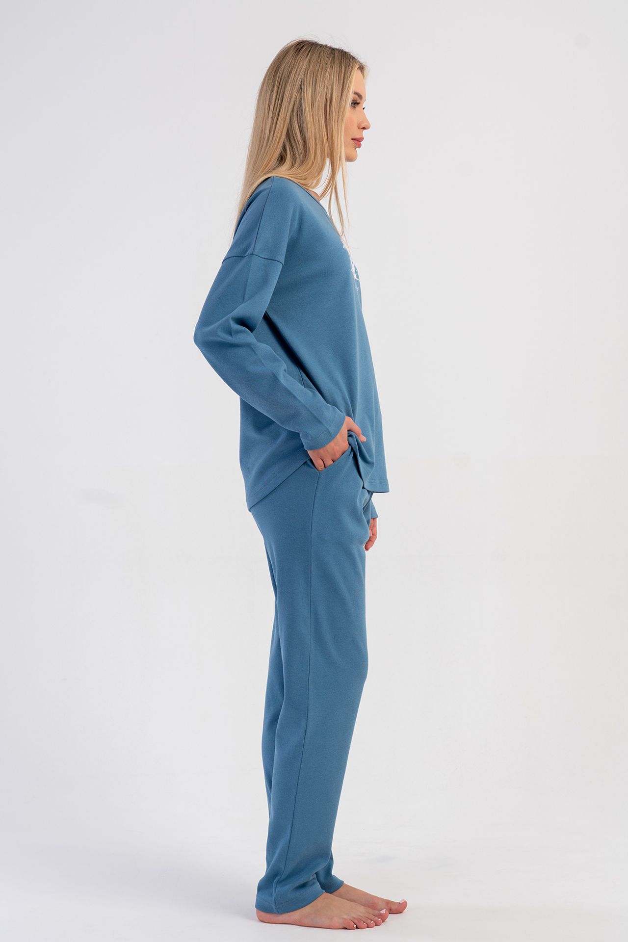 YAKE Rahat Desenli 2 Parçalı Pijama Takımı 3