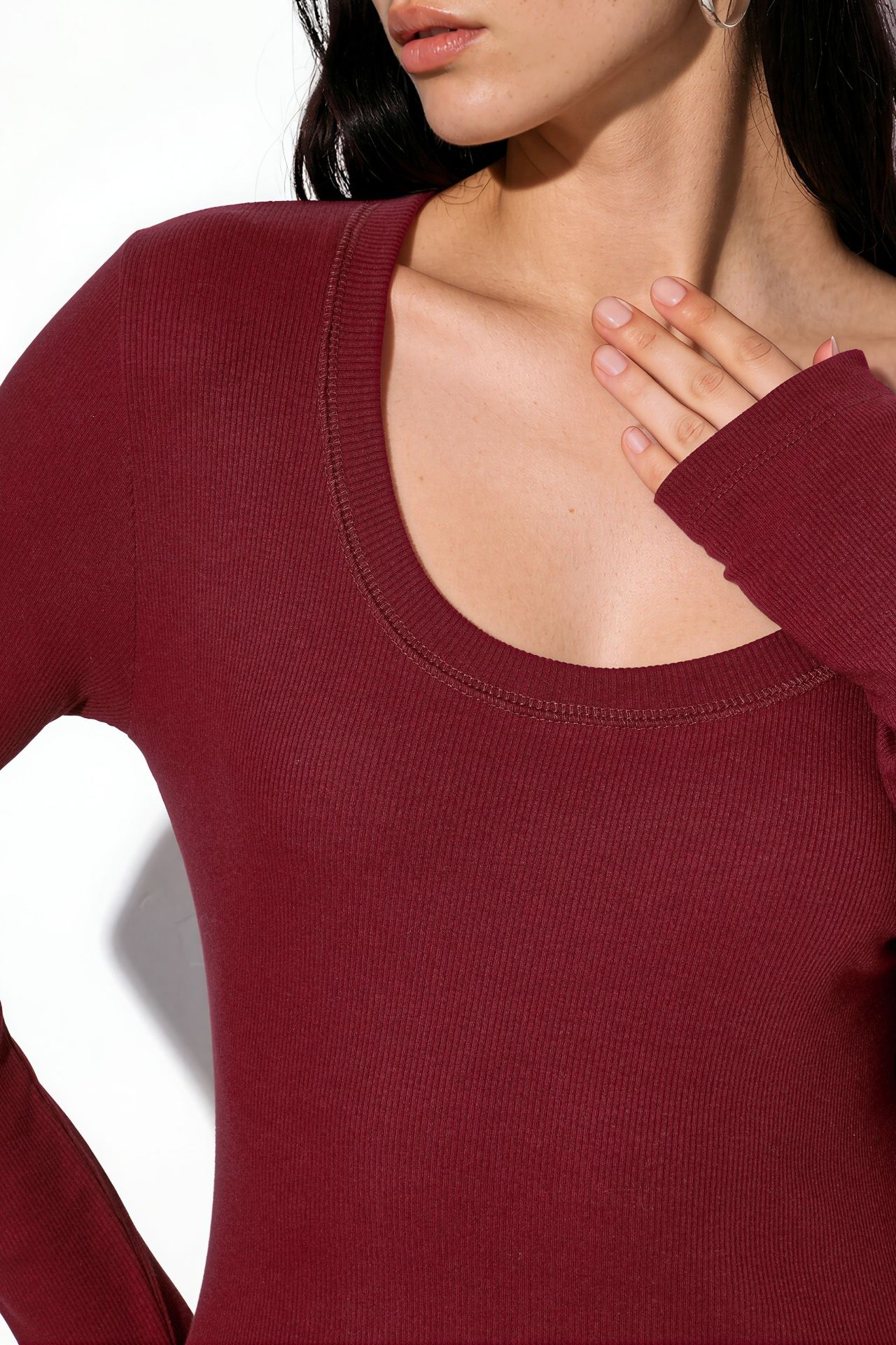 BUSEM Women's Ribbed Slim-Fit Long-Sleeve Top 4