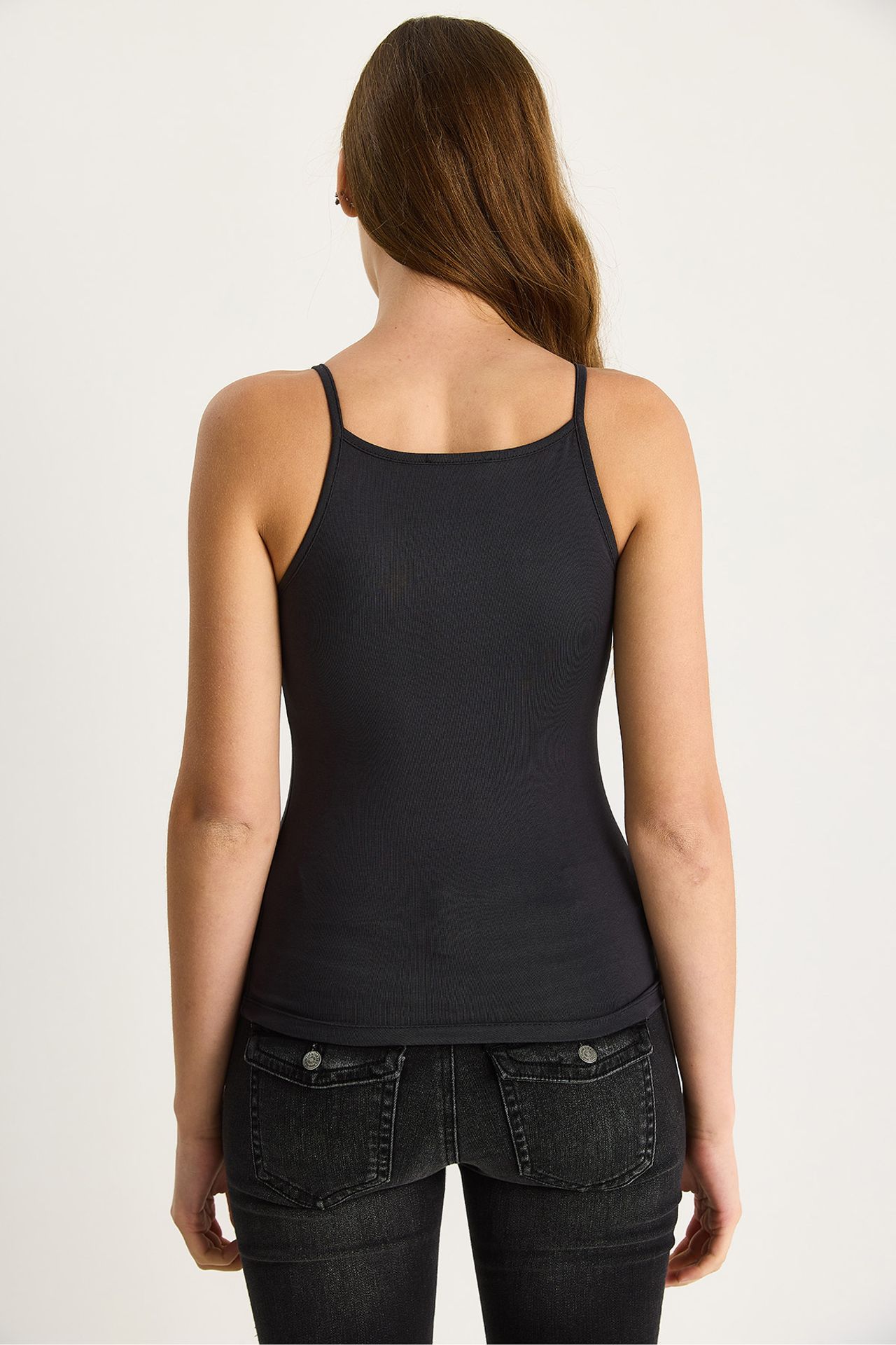 LUCCI Fitted Cotton Blend Crew Neck Blouse