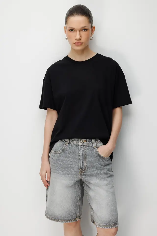 MIXRAY Oversized Crew Neck Plain T-Shirt with Slit